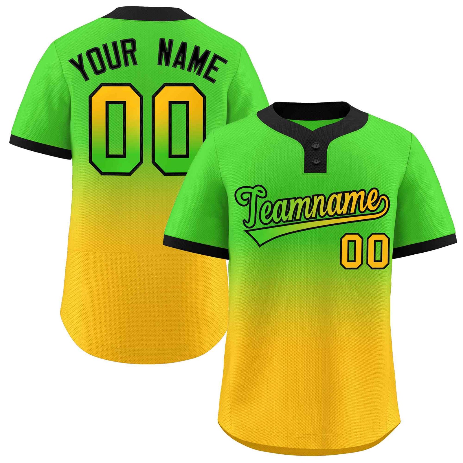 Custom Neon Green Gold Green-Black Gradient Fashion Authentic Two-Button Softball Jersey