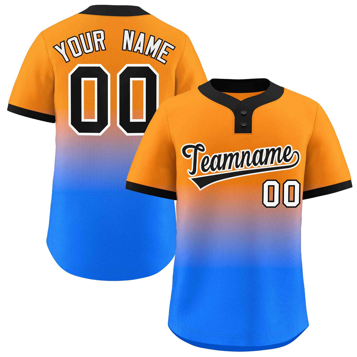 Custom Orange Powder Blue Black-White Gradient Fashion Authentic Two-Button Softball Jersey