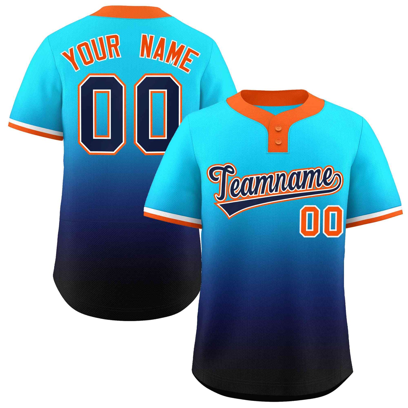 Custom Light Blue Navy Navy-White Gradient Fashion Authentic Two-Button Softball Jersey