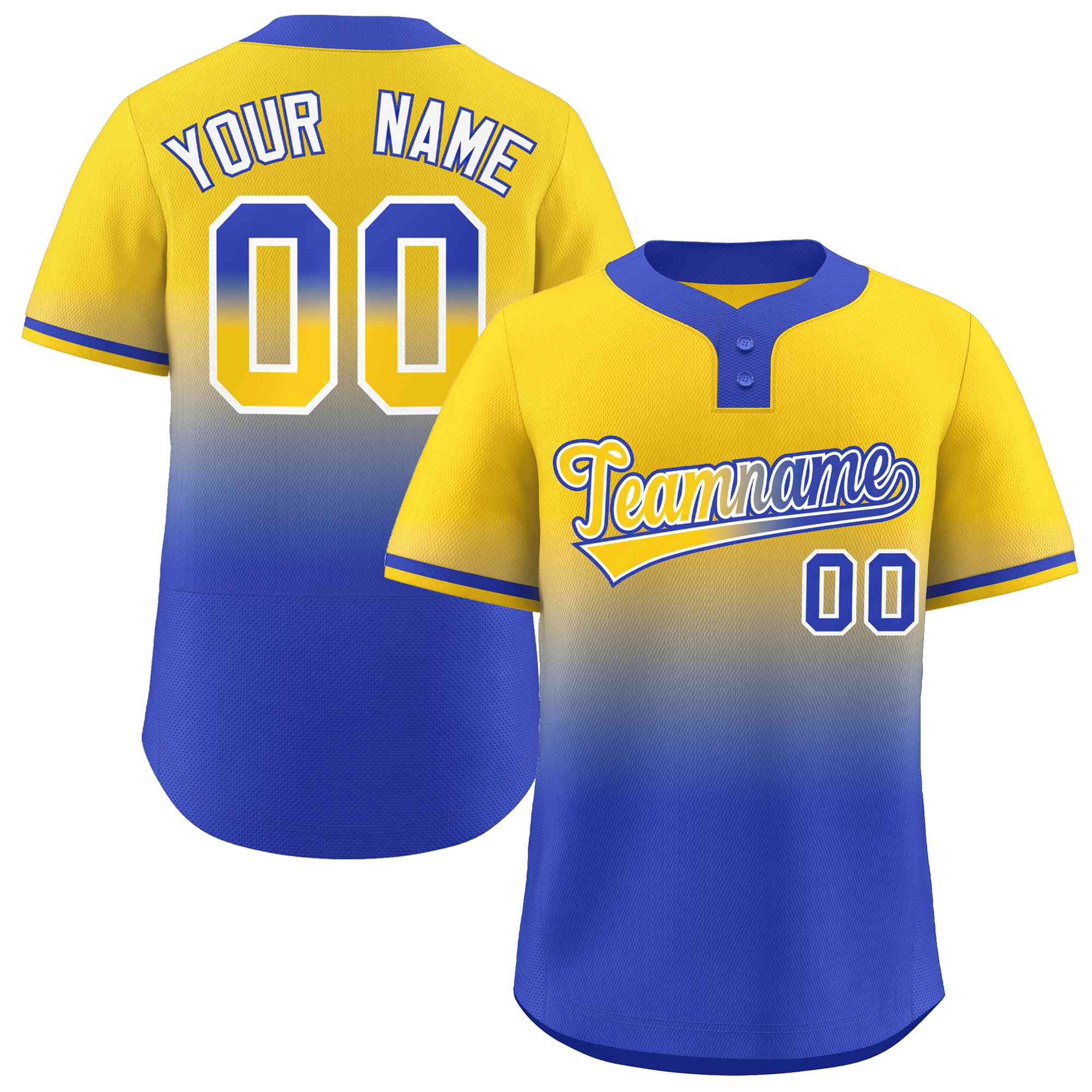 Custom Gold Royal Gold-White Gradient Fashion Authentic Two-Button Softball Jersey