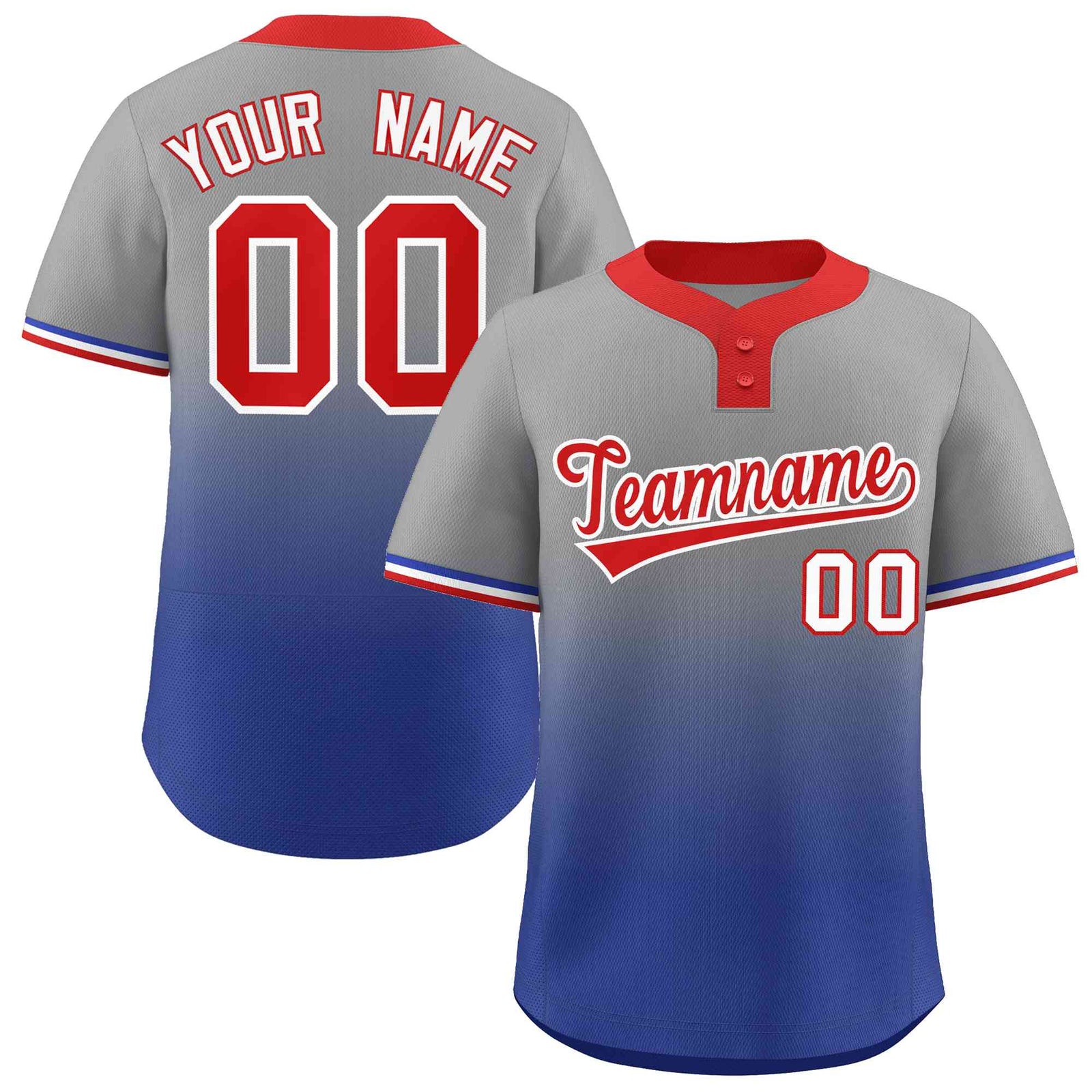 Custom Gray Royal Red-White Gradient Fashion Authentic Two-Button Softball Jersey
