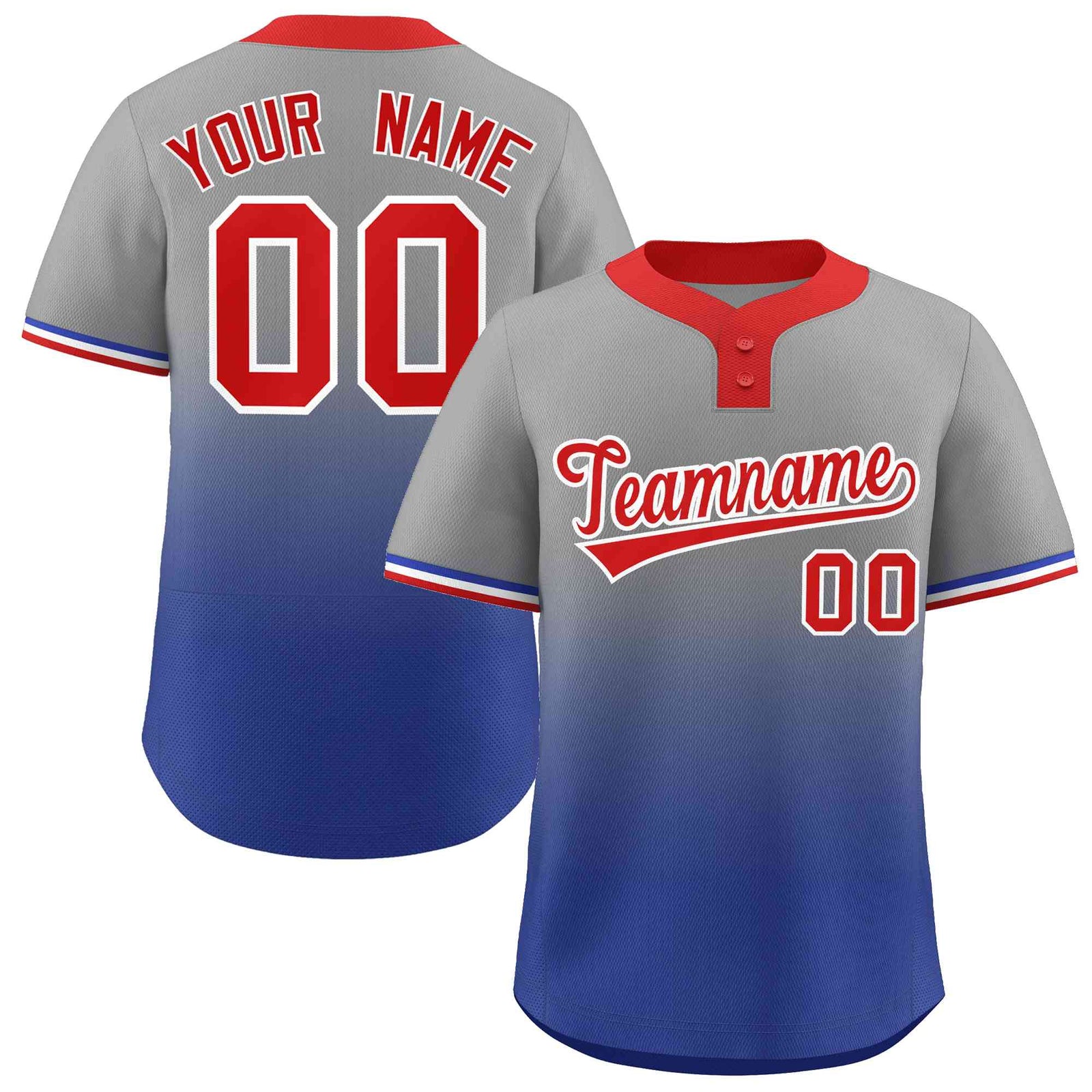 Custom Gray Royal Red-White Gradient Fashion Authentic Two-Button Softball Jersey