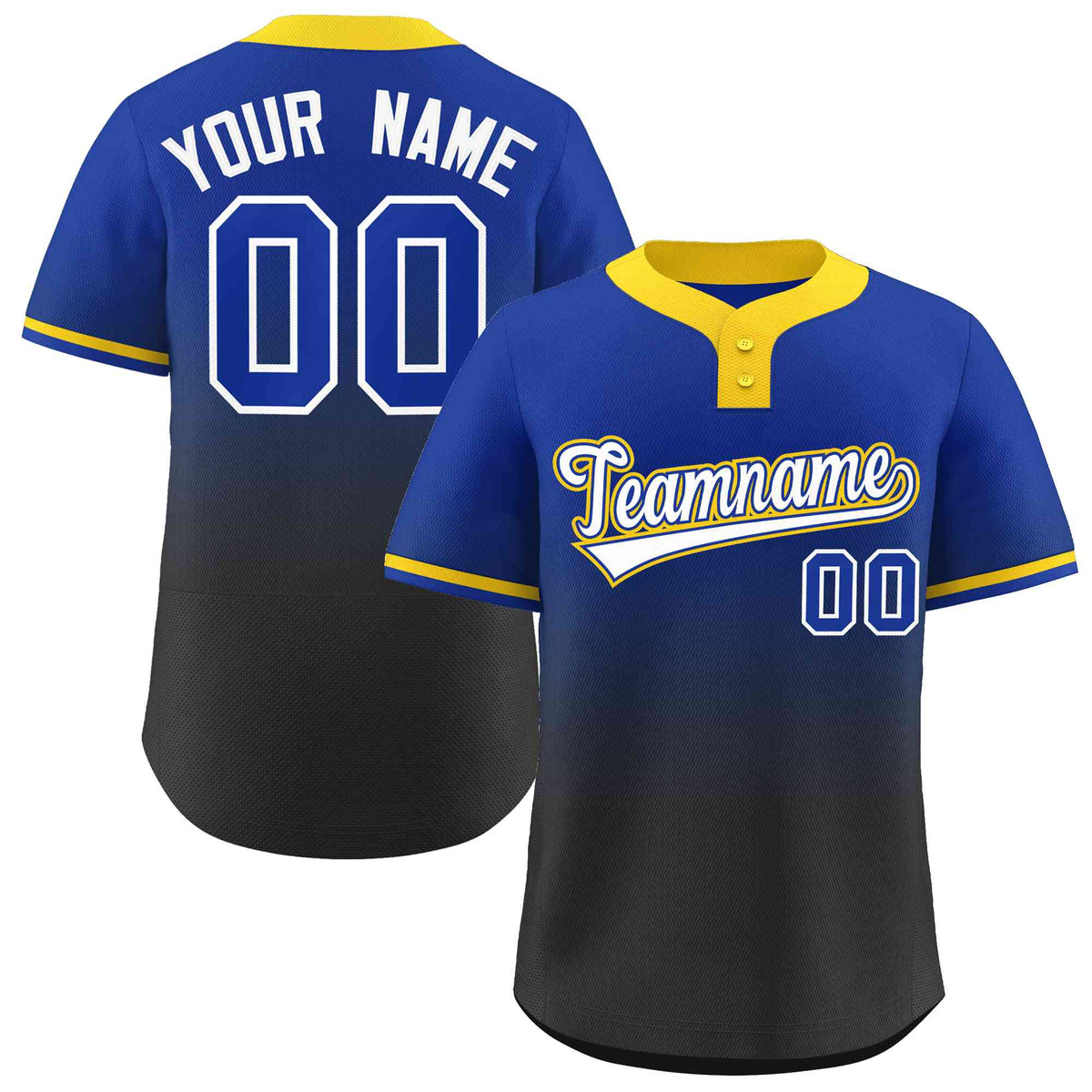 Custom Royal Black White-Royal Gradient Fashion Authentic Two-Button Softball Jersey