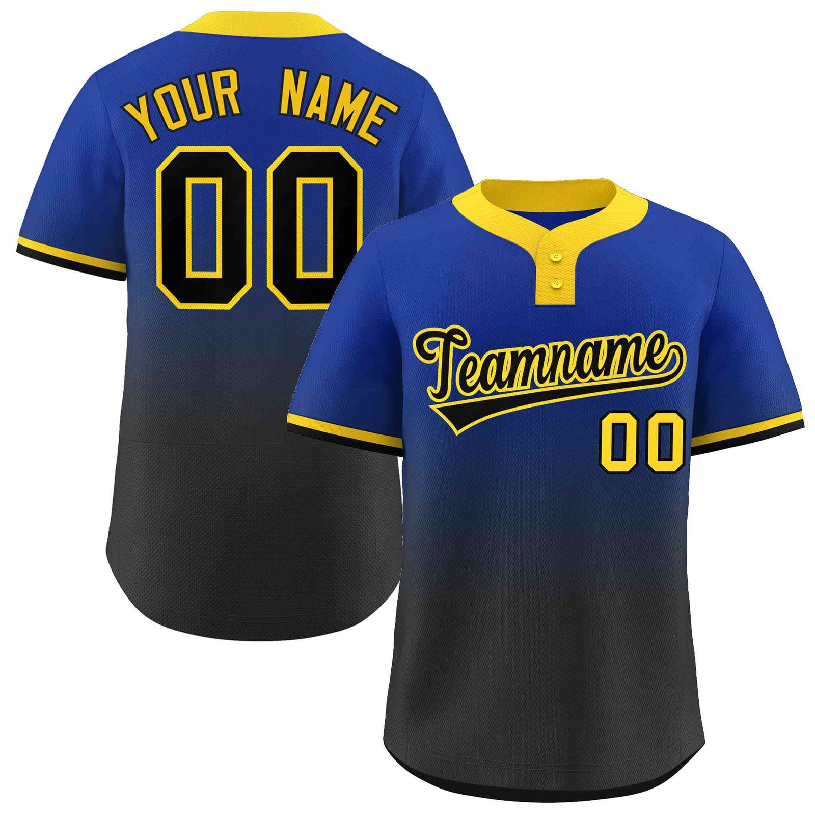 Custom Royal Black Black-Gold Gradient Fashion Authentic Two-Button Softball Jersey