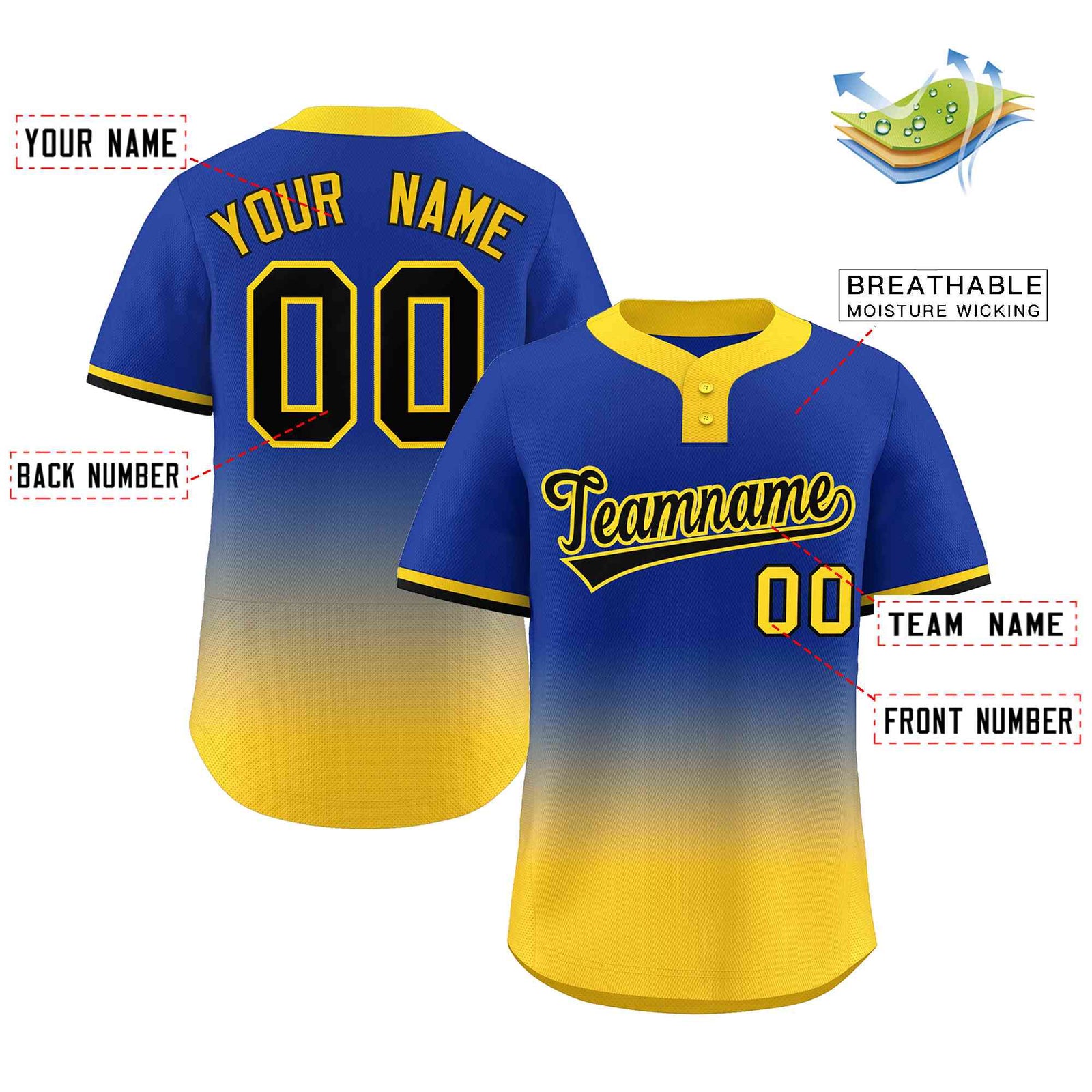 Custom Royal Gold Black-Gold Gradient Fashion Authentic Two-Button Softball Jersey