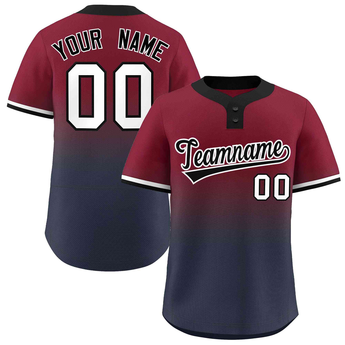 Custom Crimson Navy Black-White Gradient Fashion Authentic Two-Button Softball Jersey