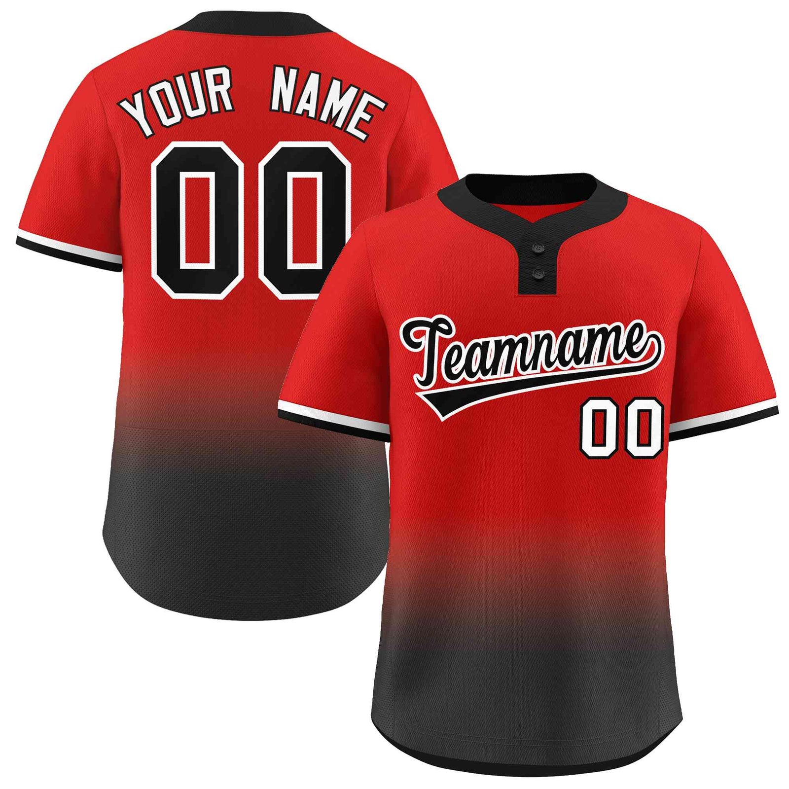 Custom Red Black Black-White Gradient Fashion Authentic Two-Button Softball Jersey
