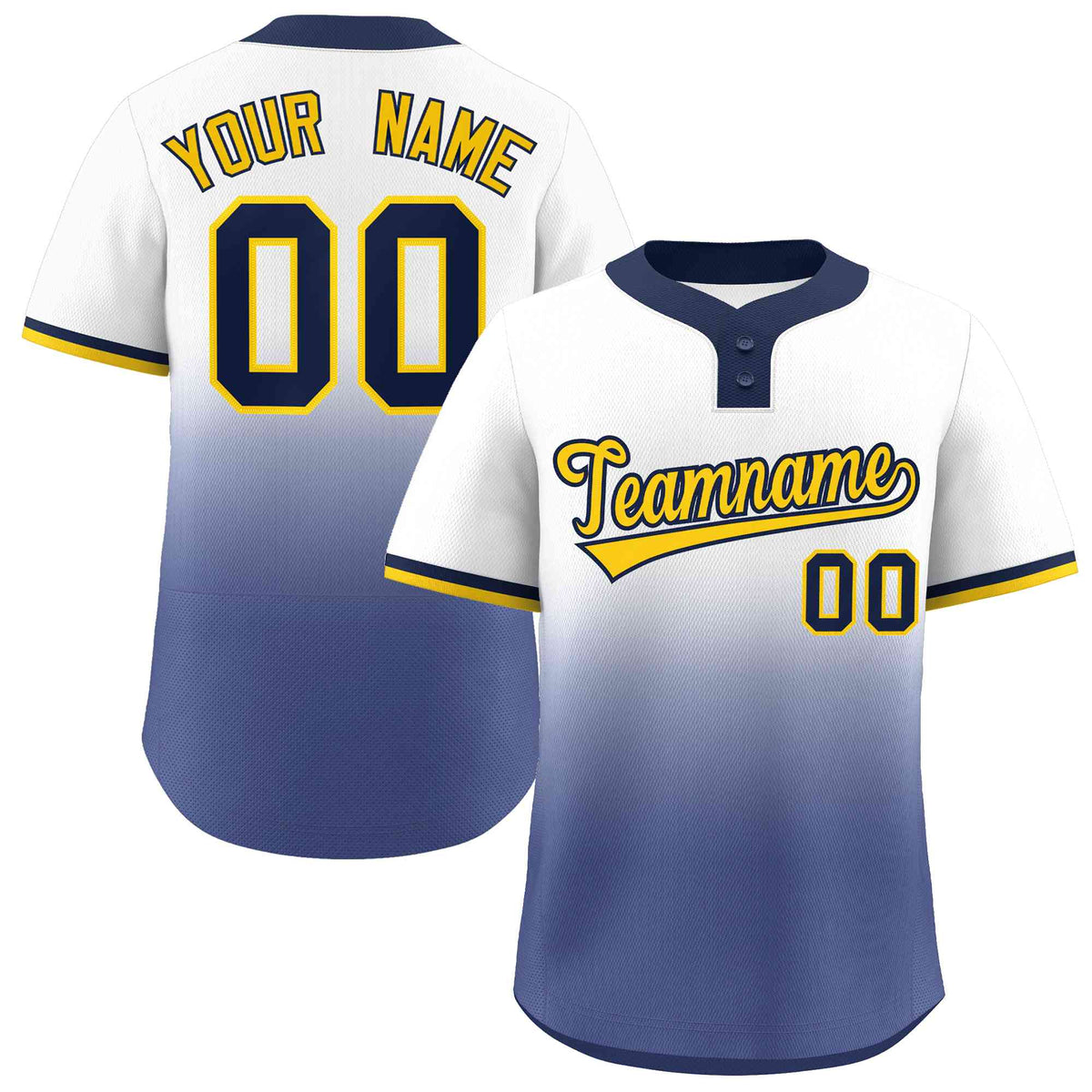 Custom White Navy Gold-Navy Gradient Fashion Authentic Two-Button Softball Jersey