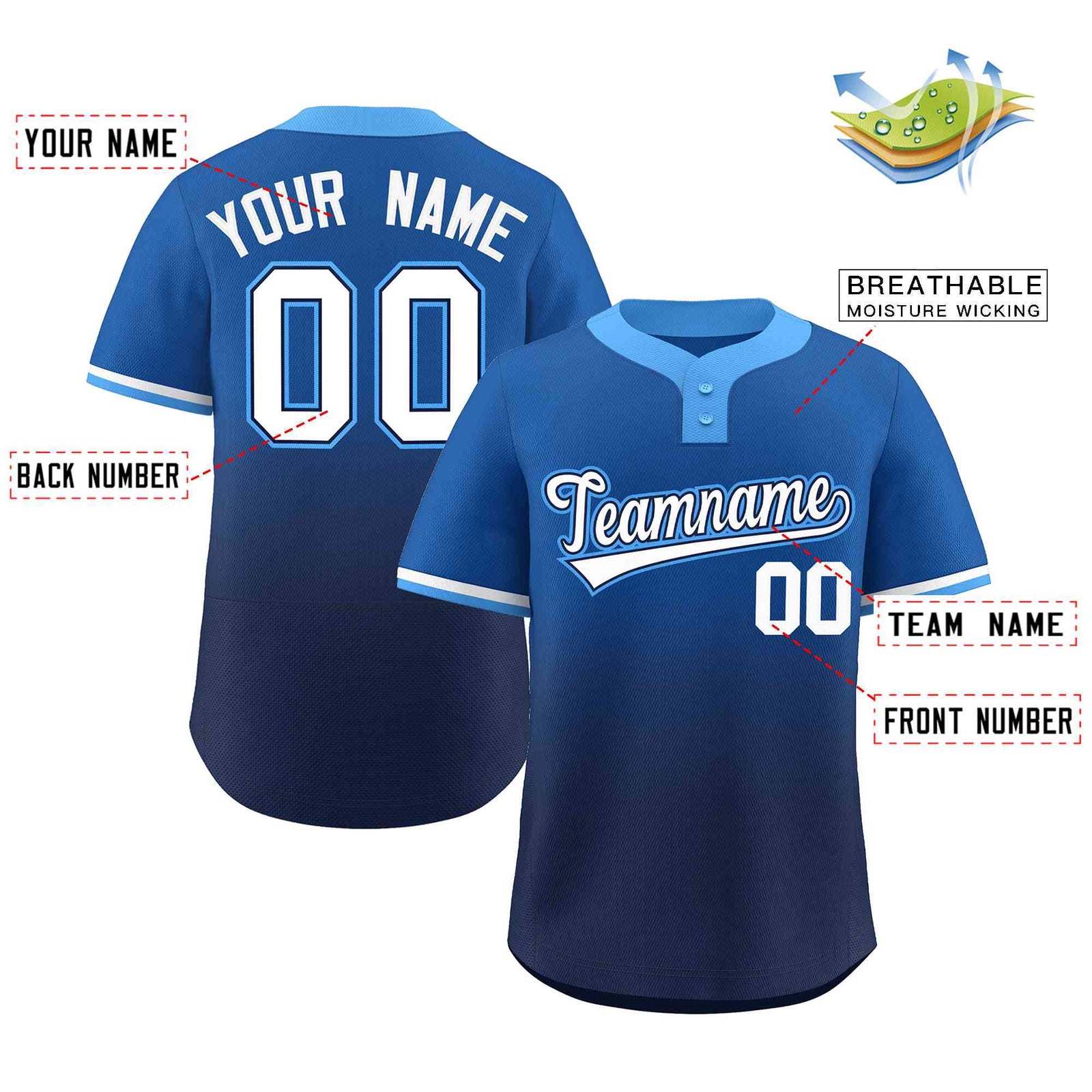 Custom Royal Navy White-Navy Gradient Fashion Authentic Two-Button Softball Jersey