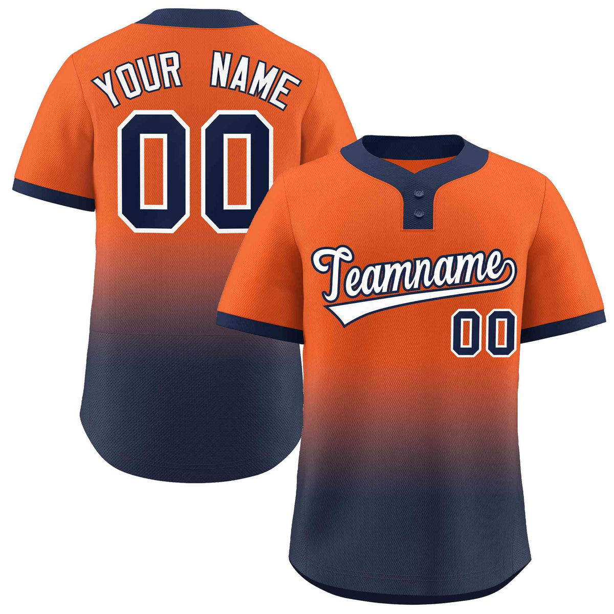 Custom Orange Navy White-Navy Gradient Fashion Authentic Two-Button Softball Jersey
