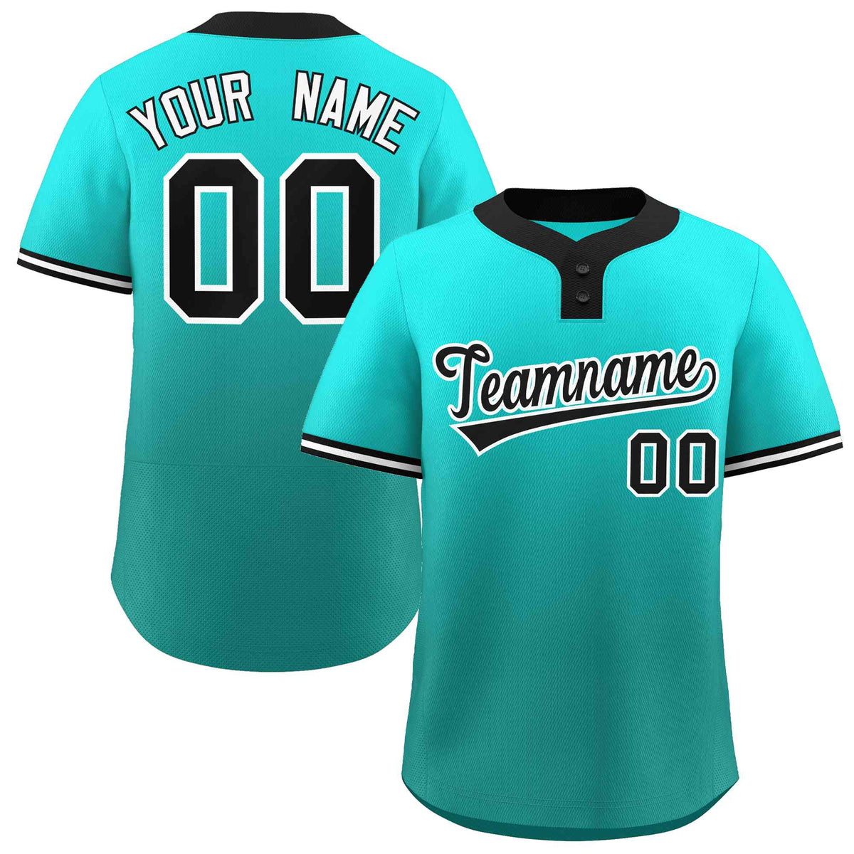 Custom Light Green Aqua Black-White Gradient Fashion Authentic Two-Button Softball Jersey