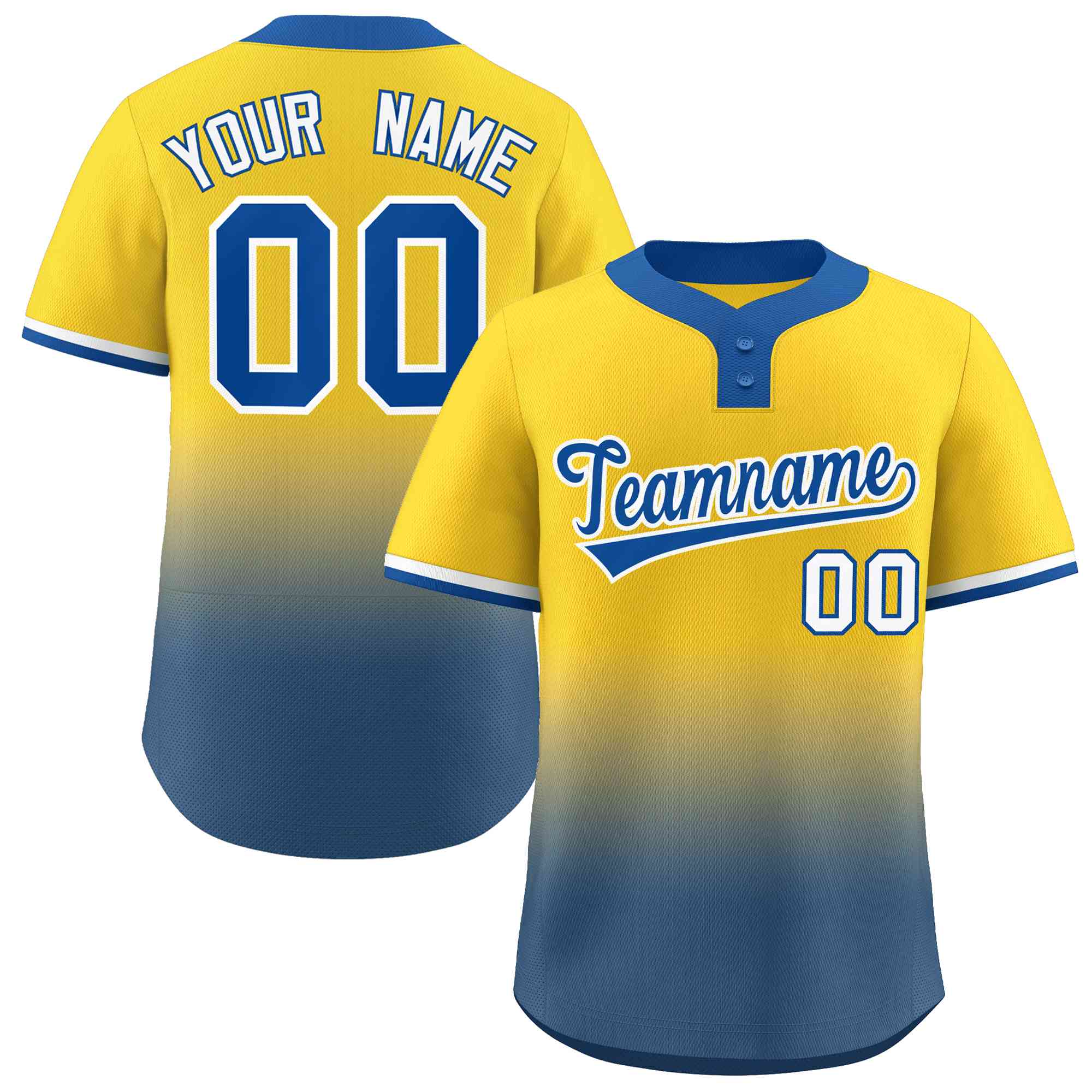Custom Gold Royal Royal-White Gradient Fashion Authentic Two-Button Softball Jersey