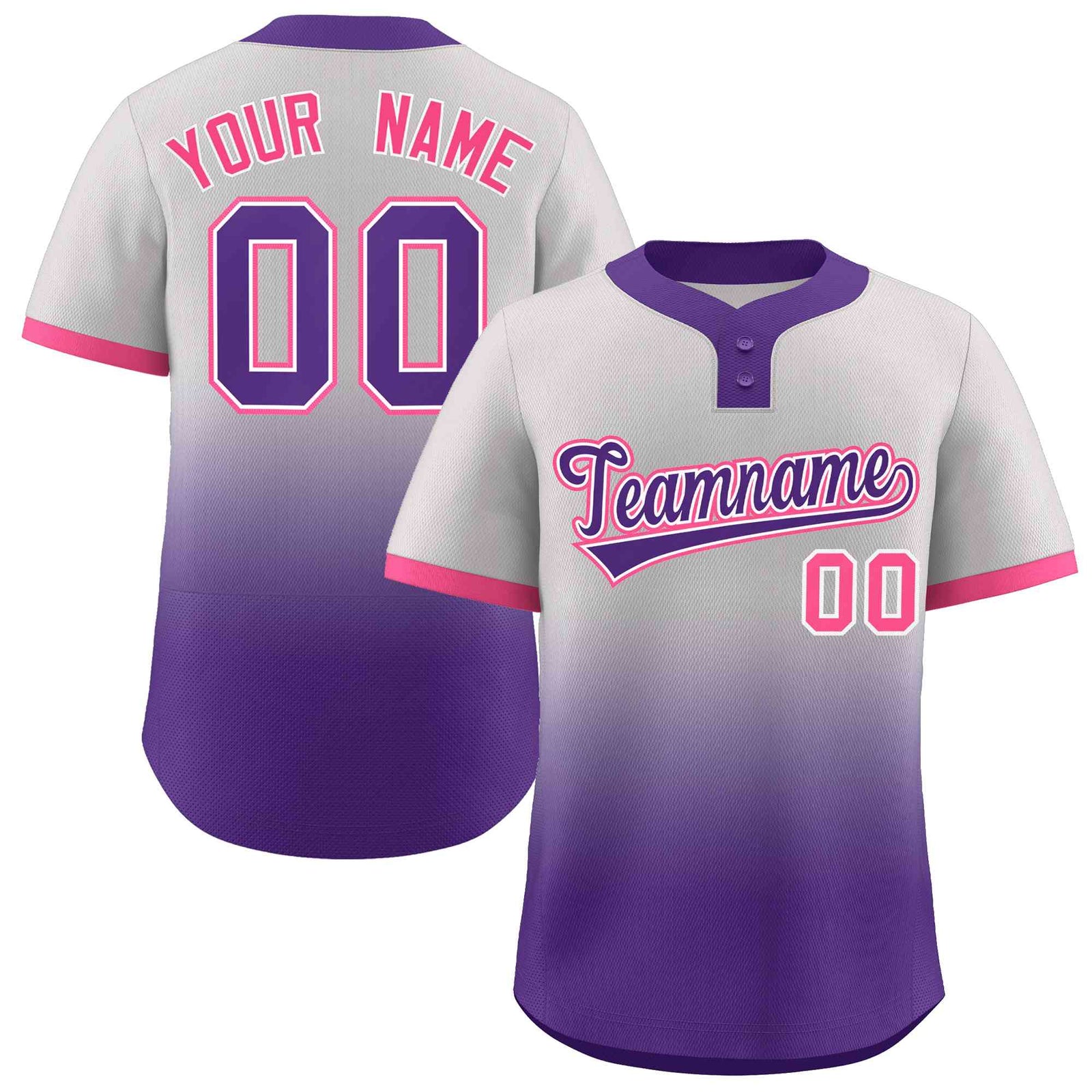 Custom Gray Purple Purple-White Gradient Fashion Authentic Two-Button Softball Jersey