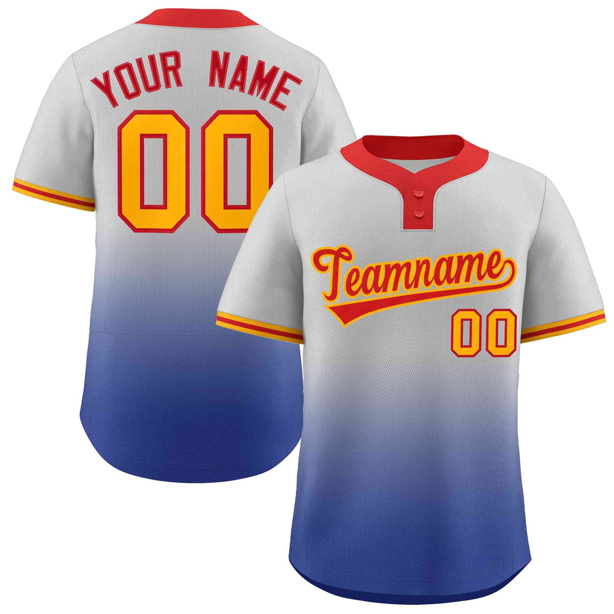 Custom Gray Royal Red-Gold Gradient Fashion Authentic Two-Button Softball Jersey