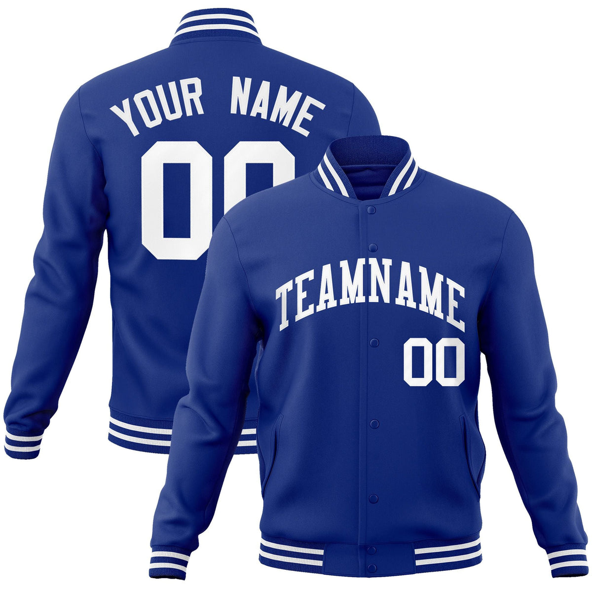 Custom Royal White Classic Style Varsity Full-Snap Letterman Jacket