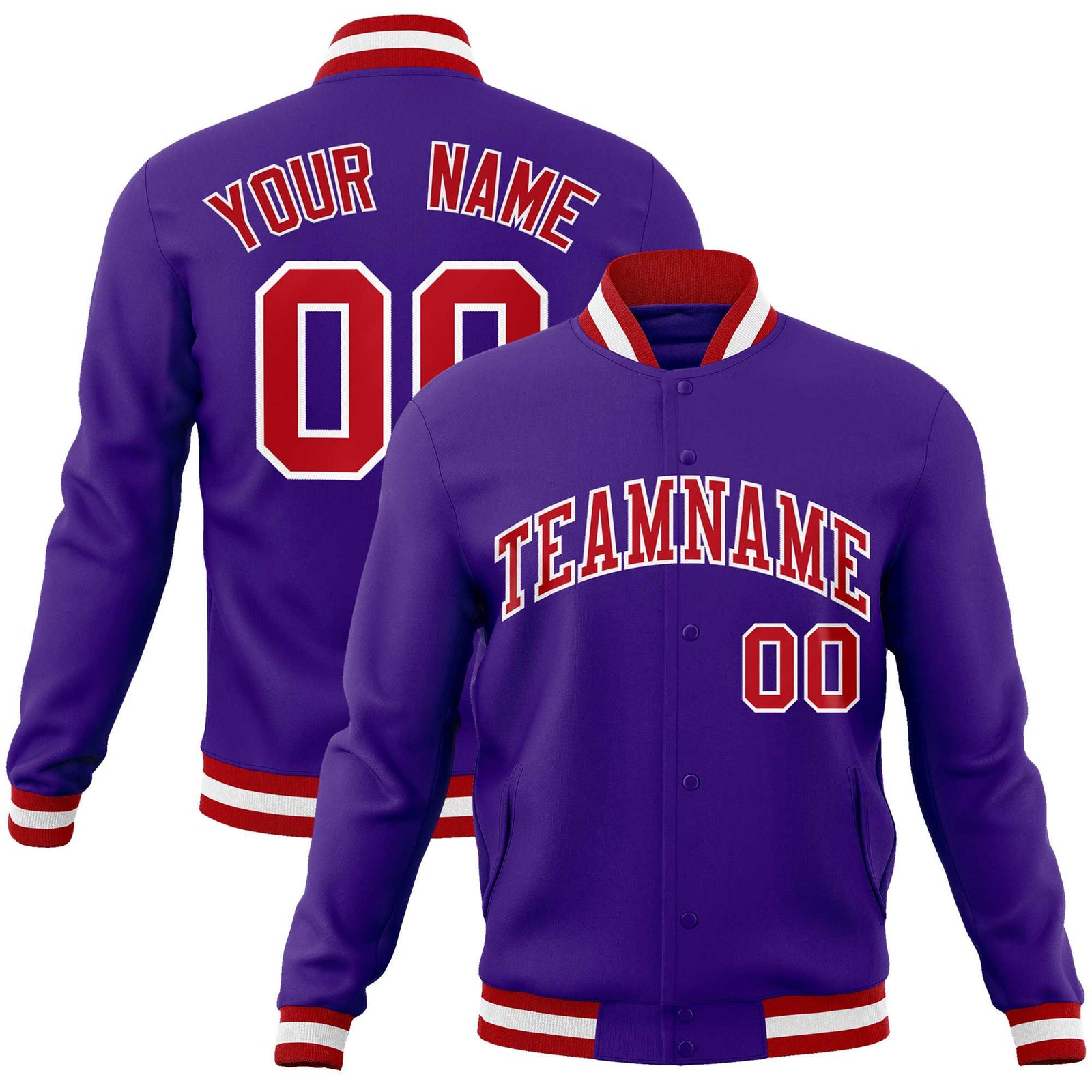 Custom Purple Red-White Classic Style Varsity Full-Snap Letterman Jacket