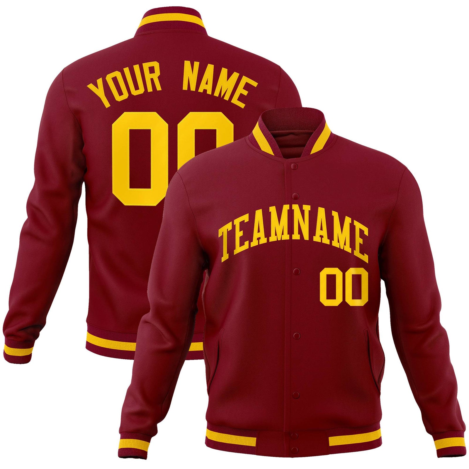 Custom Crimson Gold Classic Style Varsity Full-Snap Letterman Jacket