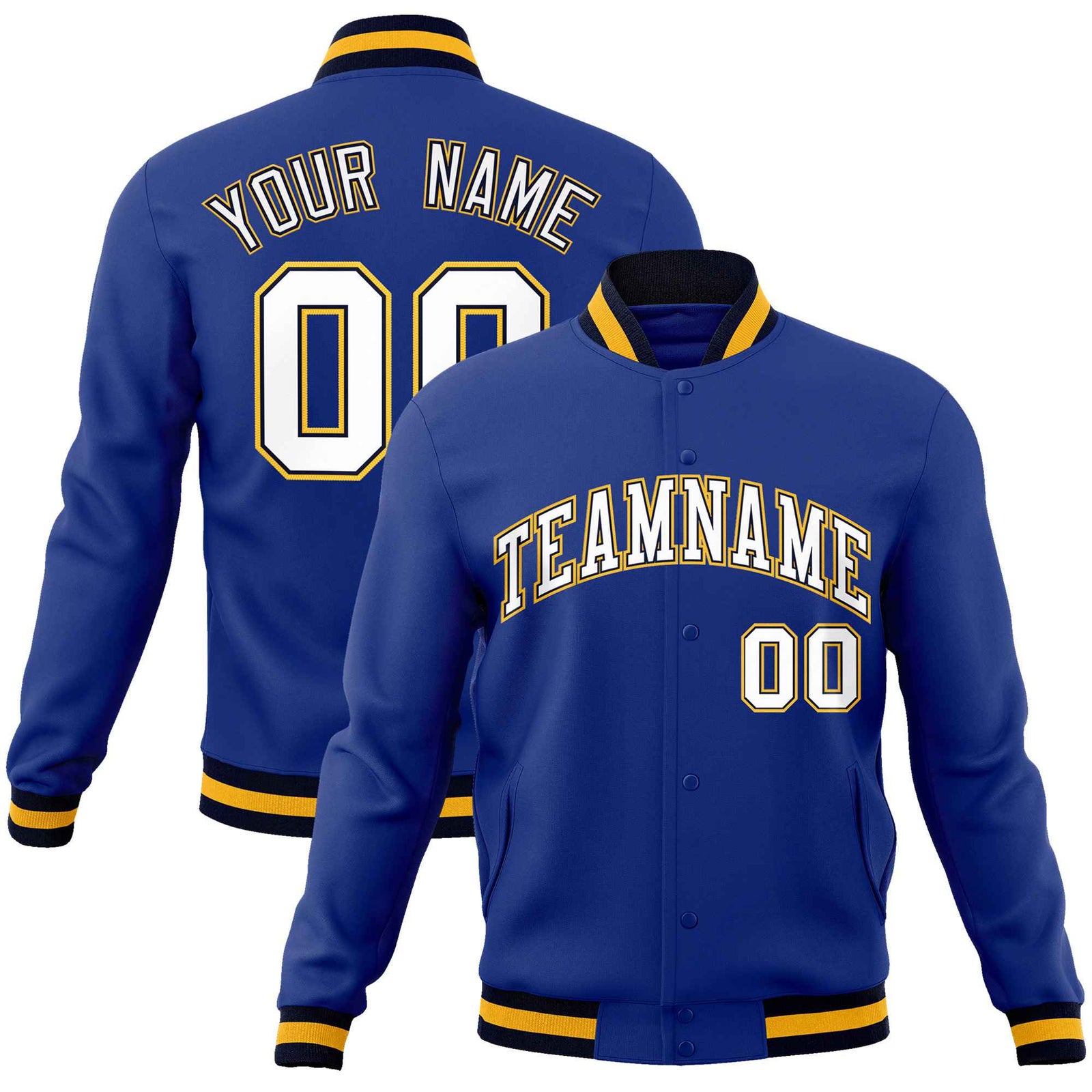 Custom Royal White-Gold Classic Style Varsity Full-Snap Letterman Jacket