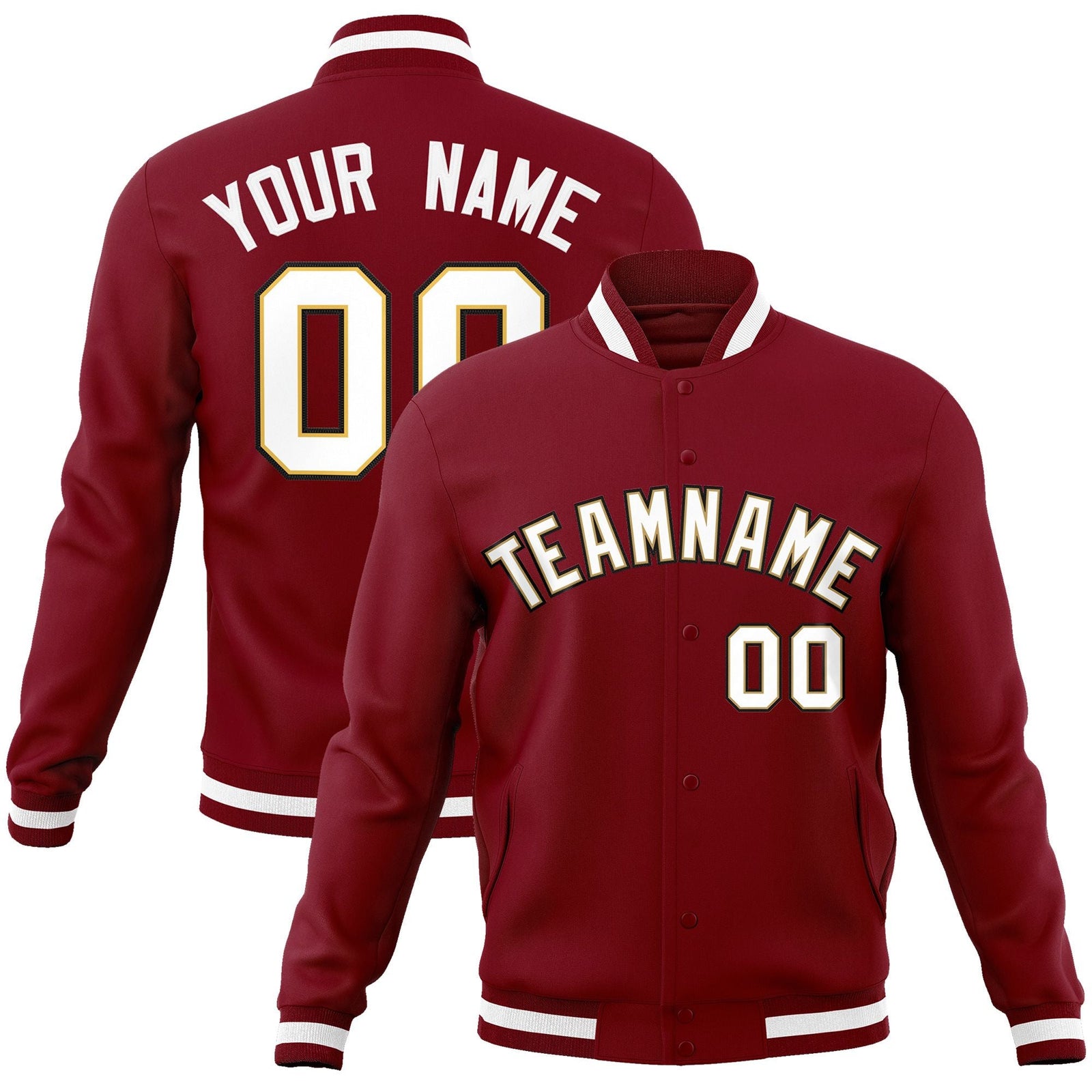 Custom Crimson White-Old Gold Classic Style Varsity Full-Snap Letterman Jacket