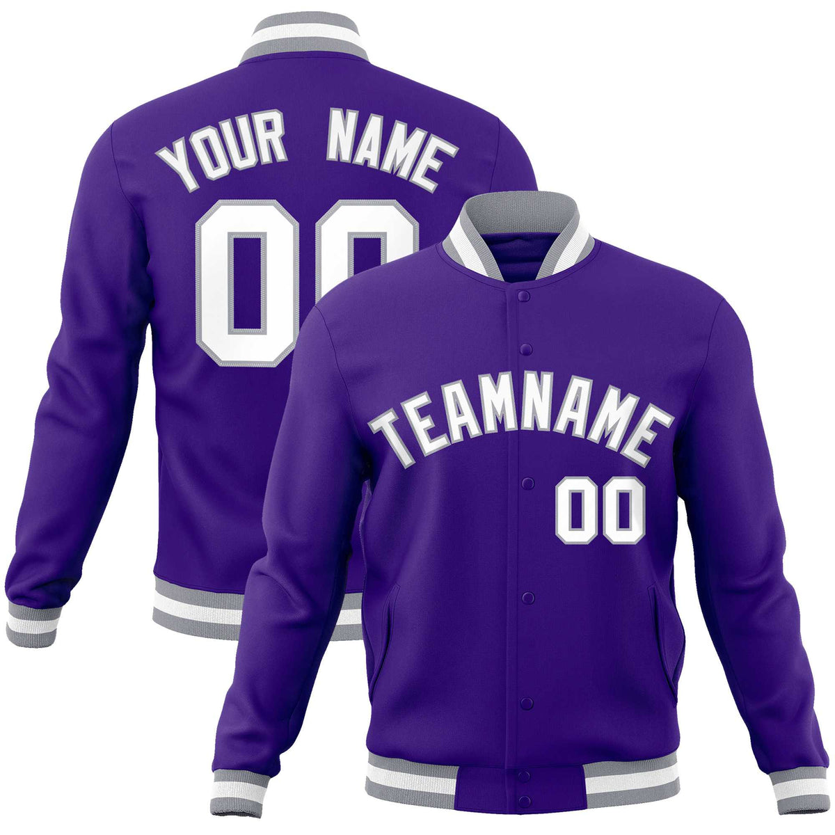Custom Purple White-Gray Classic Style Varsity Full-Snap Letterman Jacket