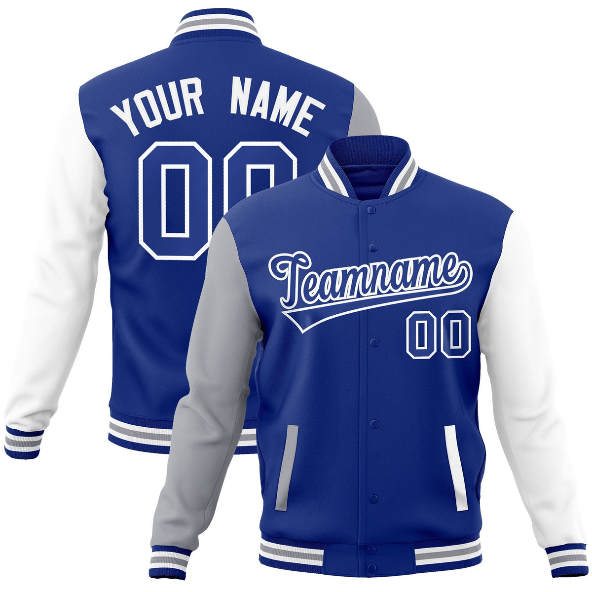 Custom Royal Royal-White Raglan Sleeves Varsity Full-Snap Letterman Jacket