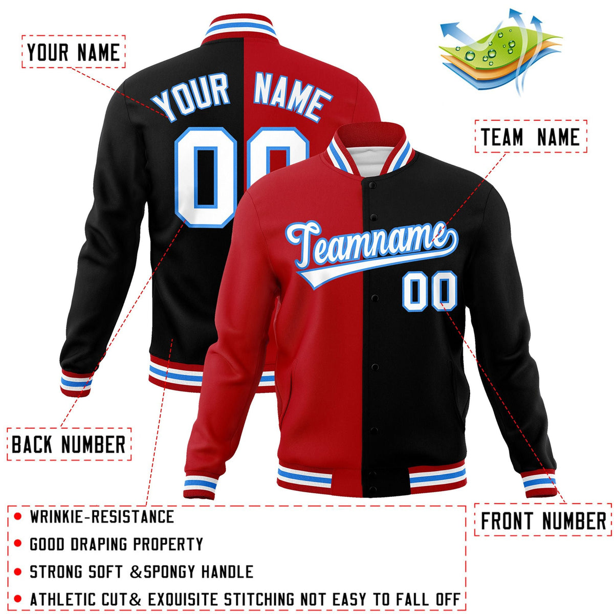 two tone split varsity full-snap jacket two tone jackets men&#39;s team name font example