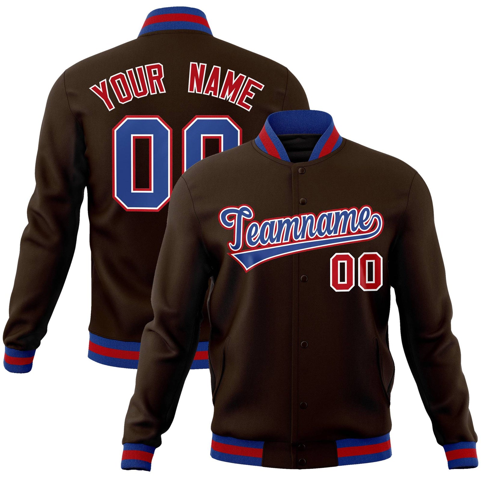 Custom Brown Royal-White Classic Style Varsity Full-Snap Letterman Jacket