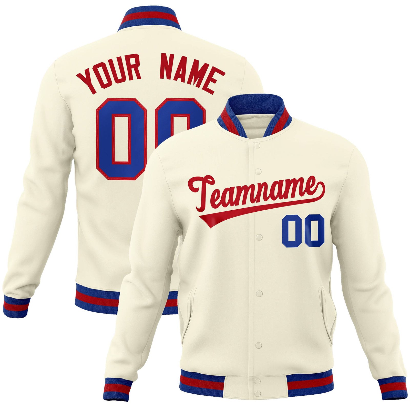 Custom Khaki Red Classic Style Varsity Full-Snap Letterman Jacket