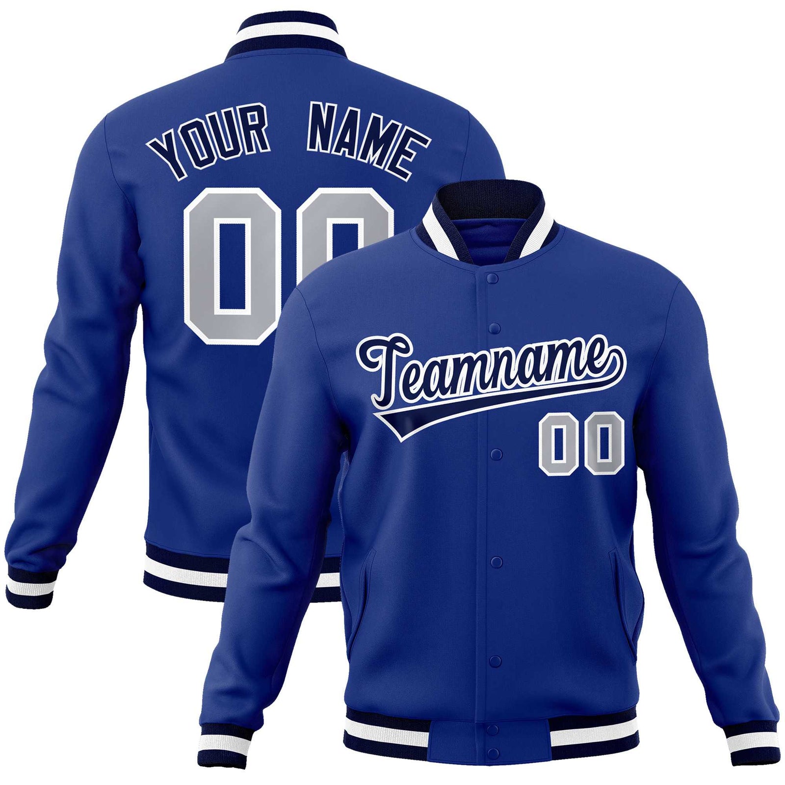 Custom Royal Navy-White Classic Style Varsity Full-Snap Letterman Jacket