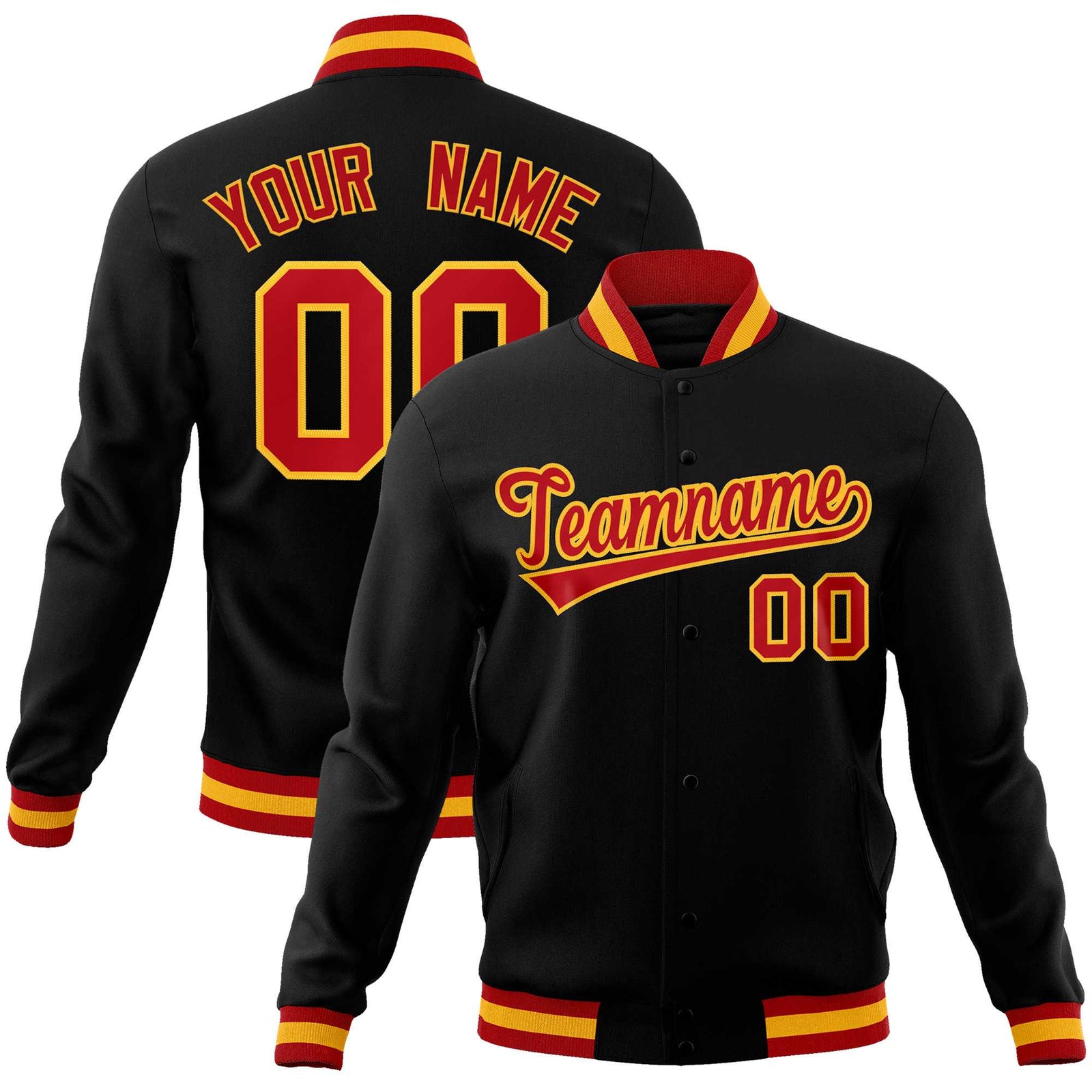 Custom Black Red-Gold Classic Style Varsity Full-Snap Letterman Jacket