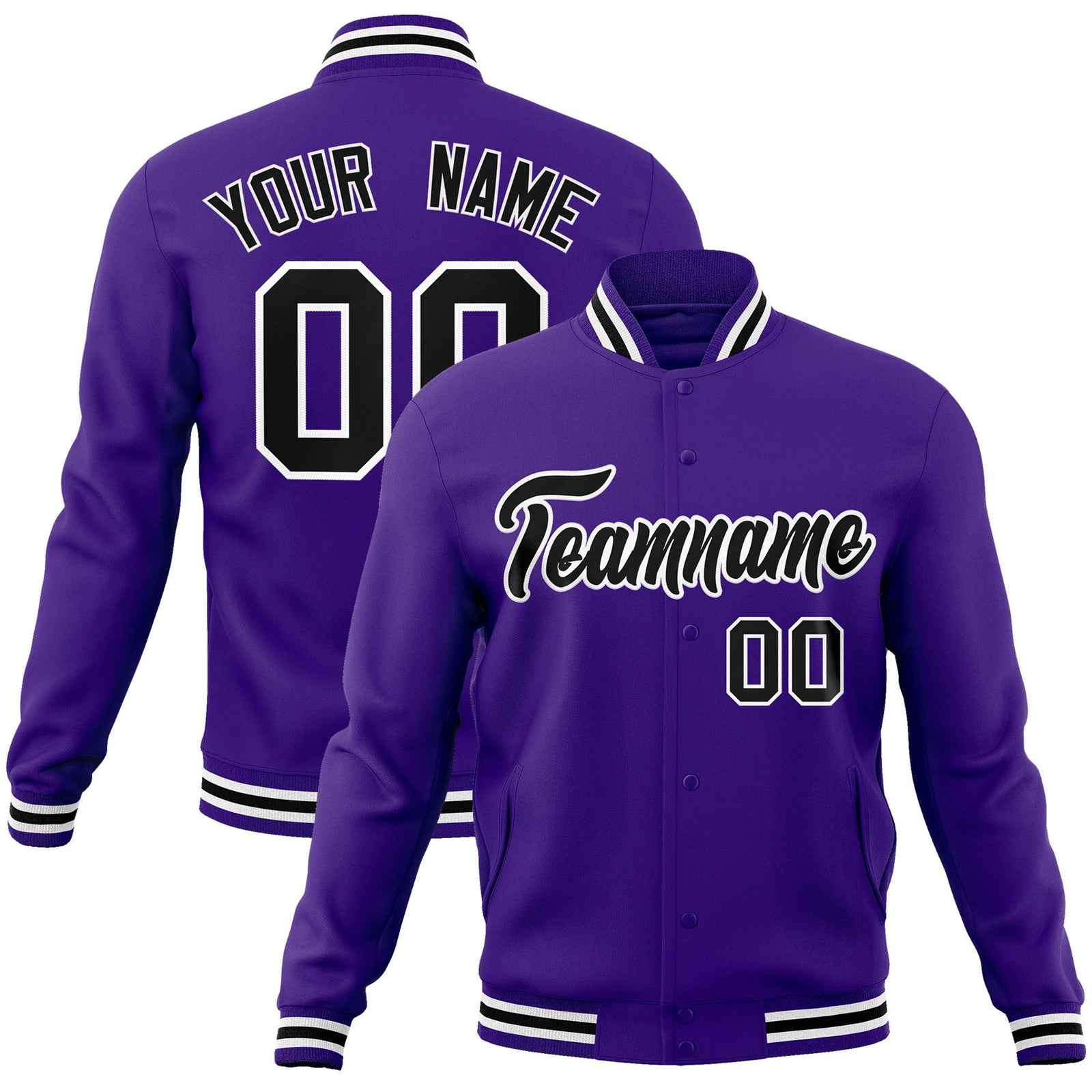Custom Purple Black-White Classic Style Varsity Full-Snap Letterman Jacket