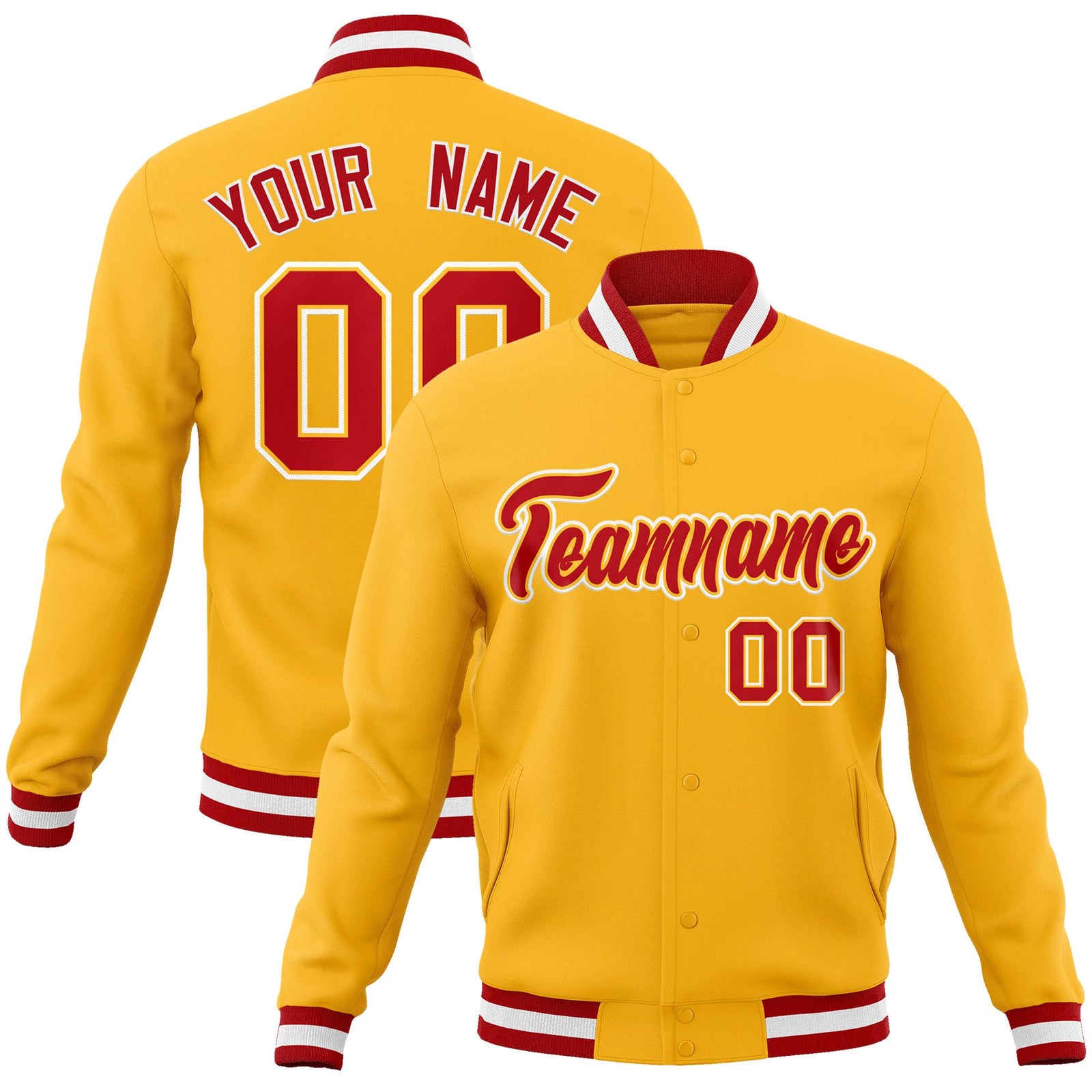Custom Gold Red-Gold Classic Style Varsity Full-Snap Letterman Jacket