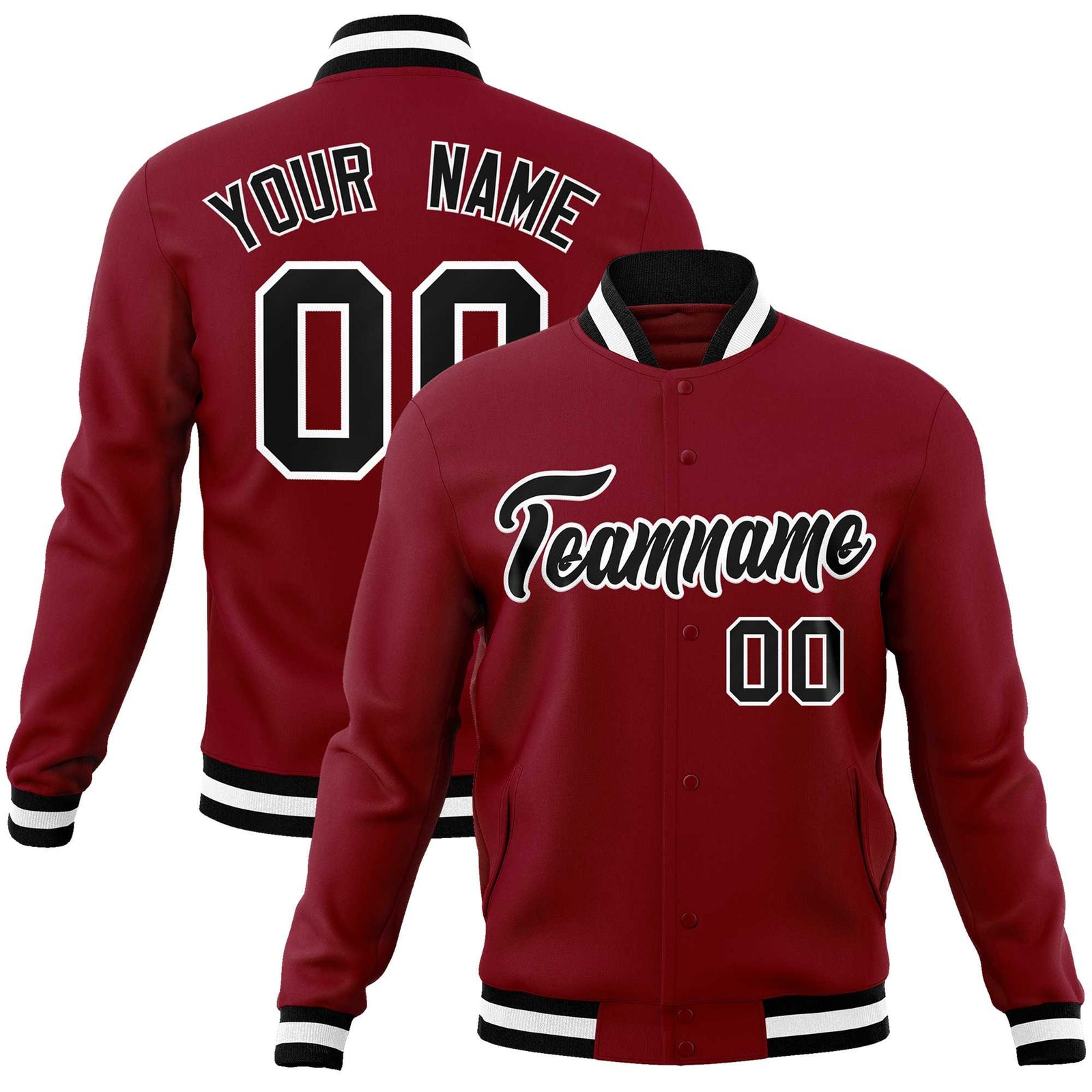 Custom Crimson Black-White Classic Style Varsity Full-Snap Letterman Jacket
