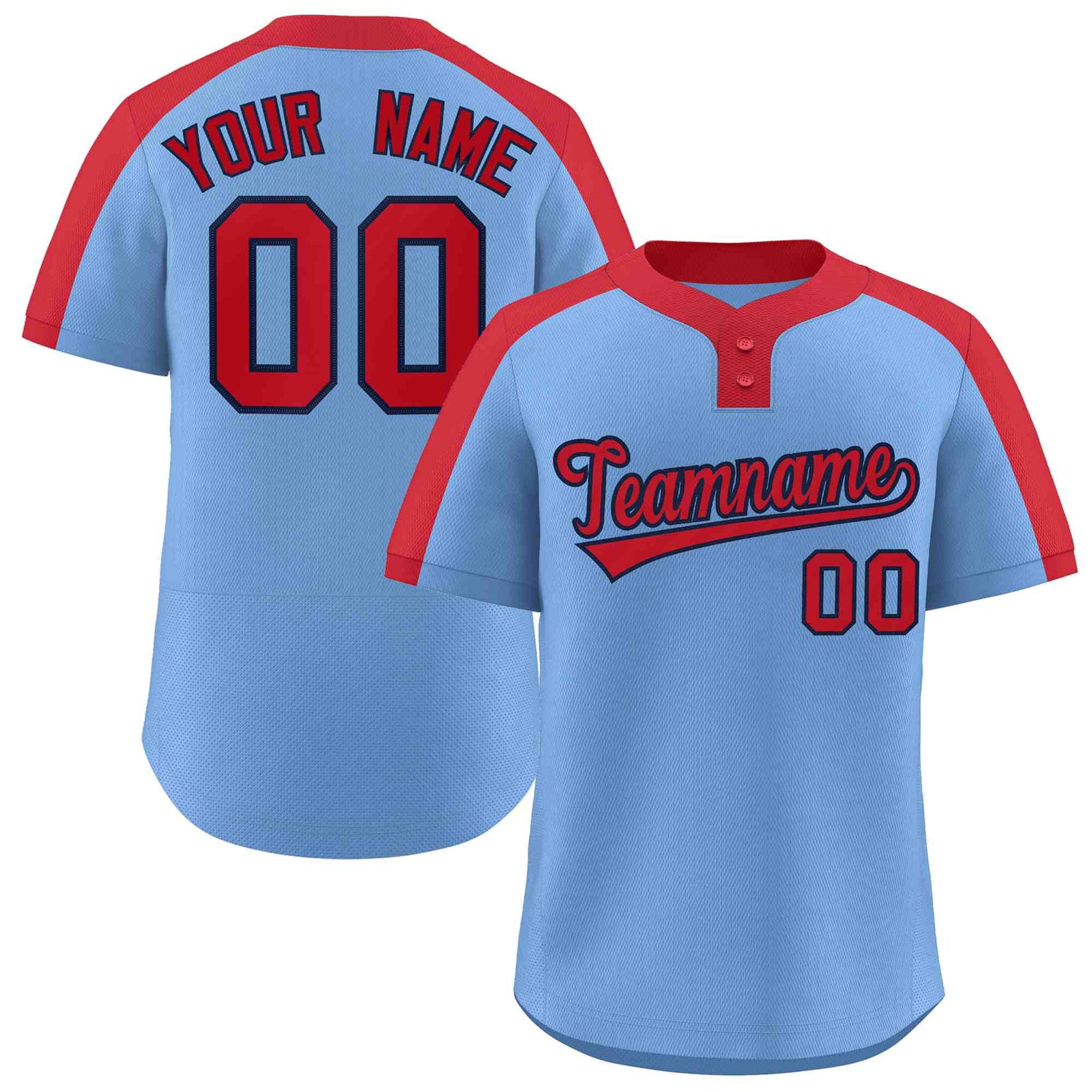 Custom Light Blue Red-Navy Classic Style Authentic Two-Button Softball Jersey