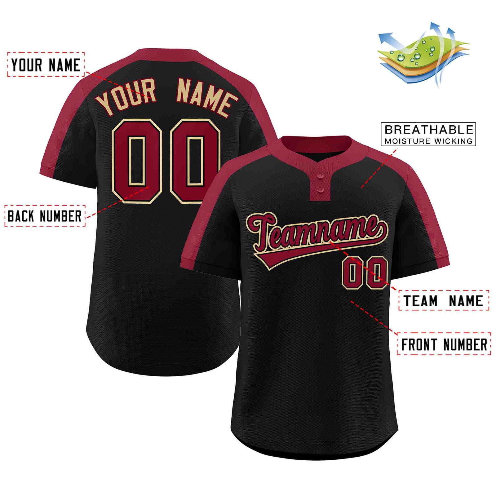 Custom Black Crimson-Black Classic Style Authentic Two-Button Softball Jersey