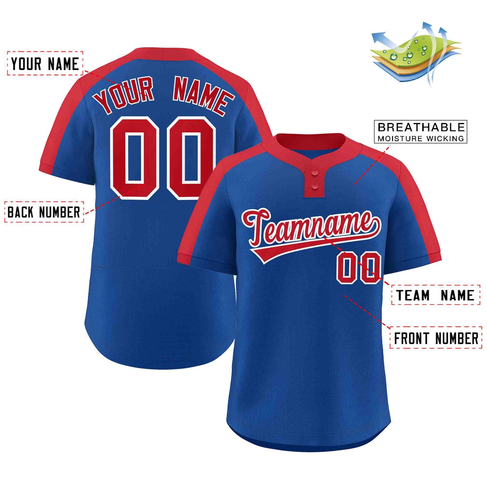 Custom Royal Red-White Classic Style Authentic Two-Button Softball Jersey