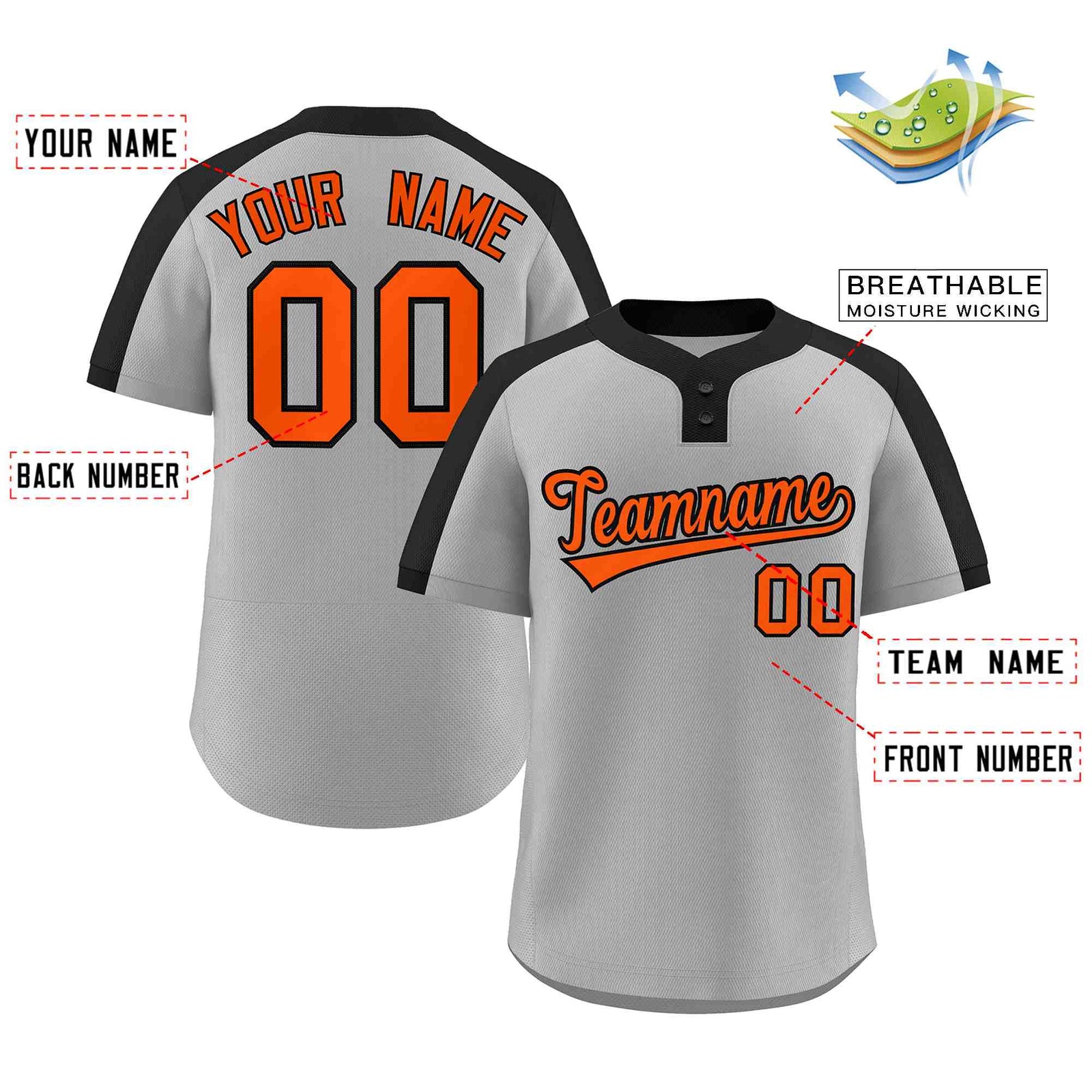 Custom Gray Orange-Black Classic Style Authentic Two-Button Softball Jersey