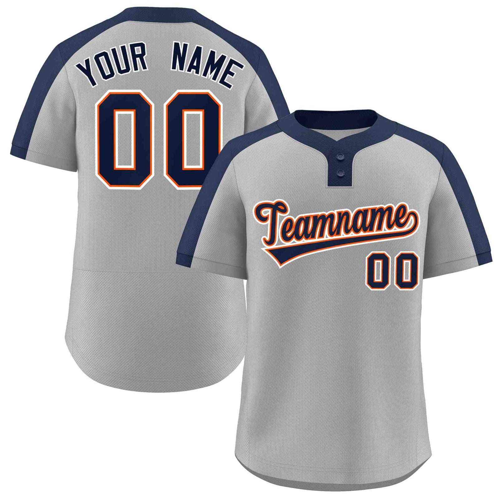 Custom Gray Navy-Orange Classic Style Authentic Two-Button Softball Jersey