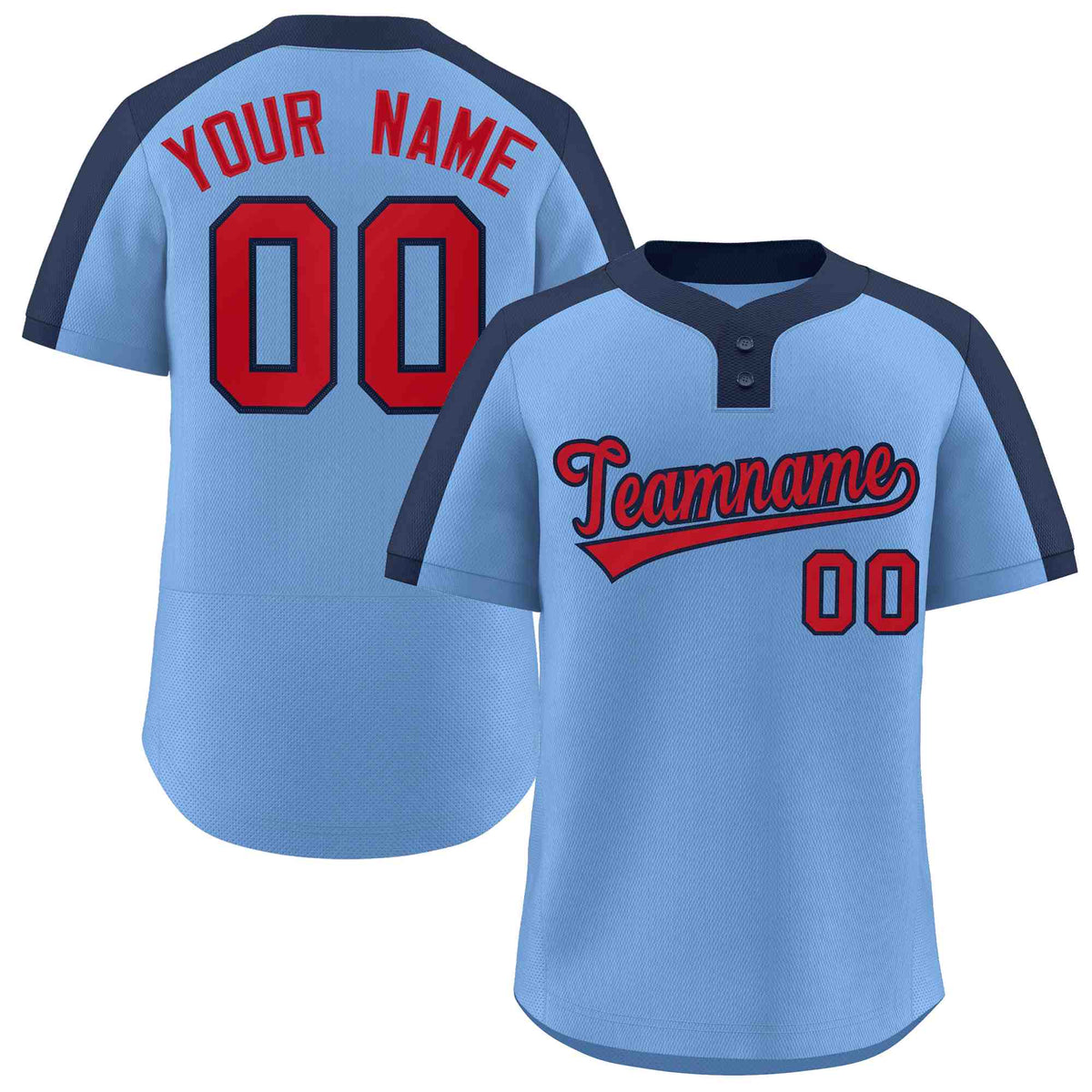 Custom Light Blue Red-Navy Classic Style Authentic Two-Button Softball Jersey