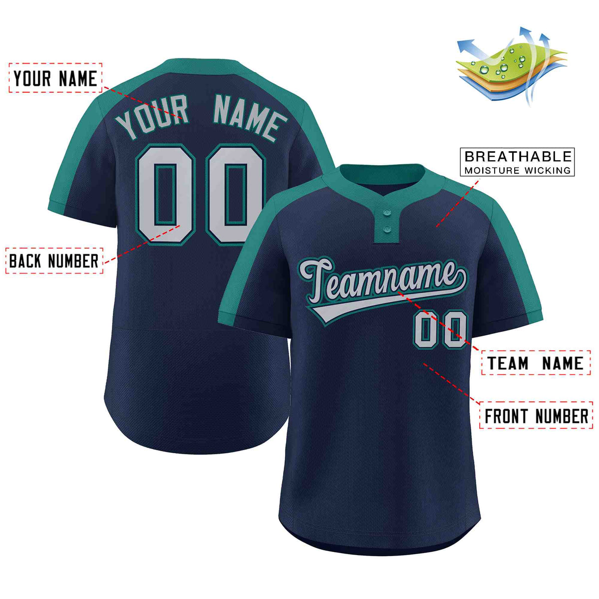 Custom Navy Gray-Navy Classic Style Authentic Two-Button Softball Jersey