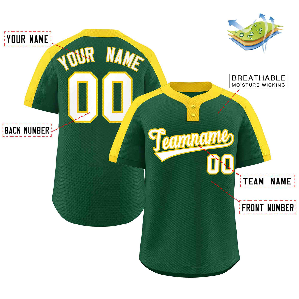 Custom Green White-Gold Classic Style Authentic Two-Button Softball Jersey
