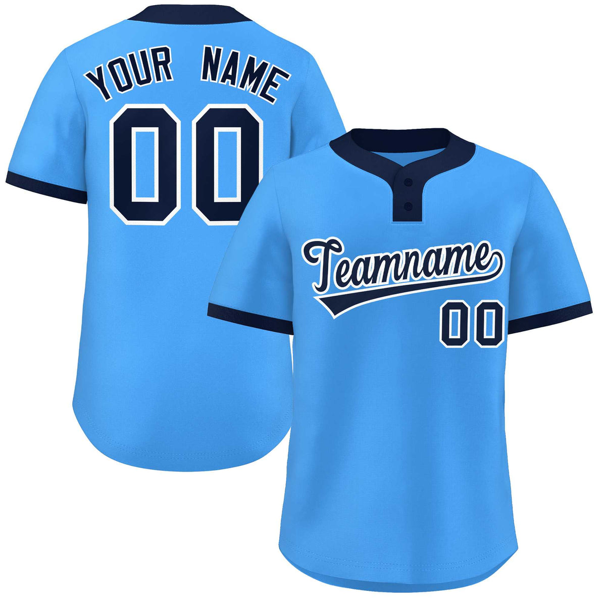 Custom Powder Blue Navy-White Classic Style Authentic Two-Button Softball Jersey