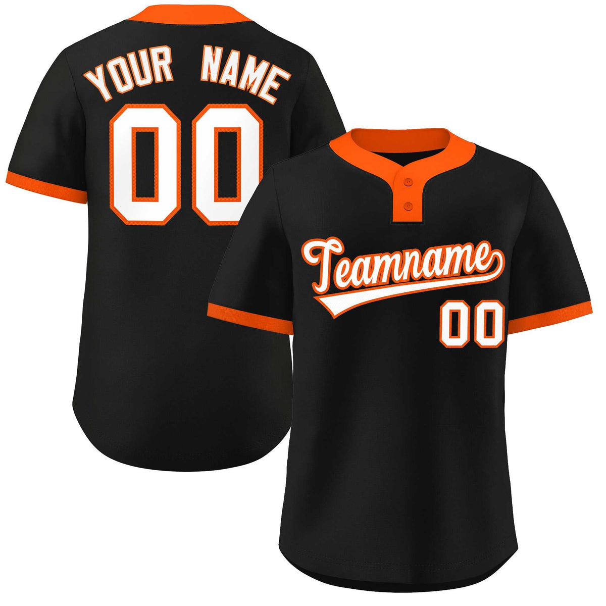 Custom Black White-Orange Classic Style Authentic Two-Button Softball Jersey