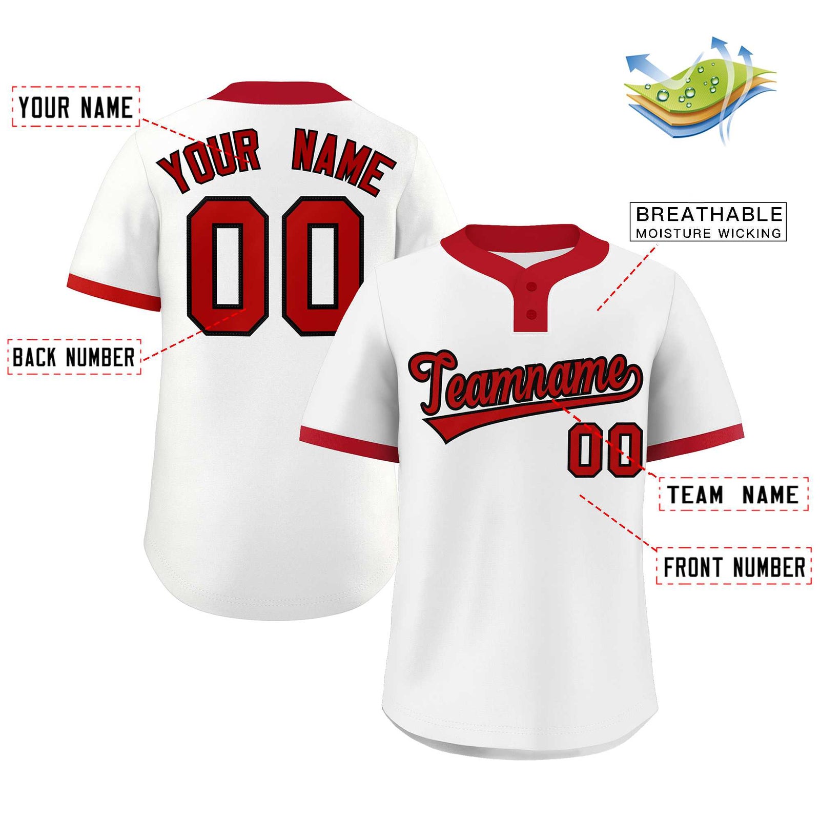 Custom White Red-Black Classic Style Authentic Two-Button Softball Jersey