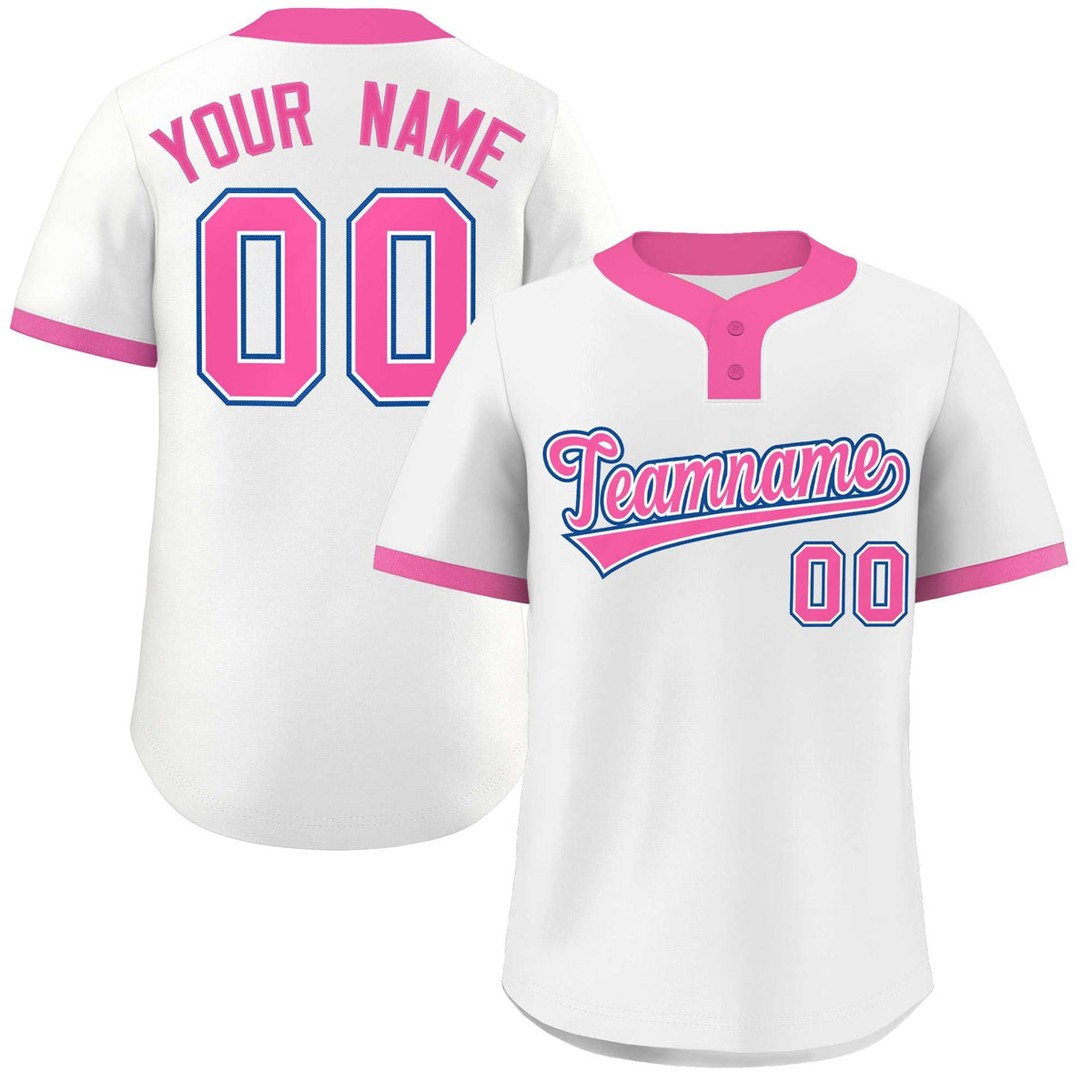 Custom White Pink-Royal Classic Style Authentic Two-Button Softball Jersey
