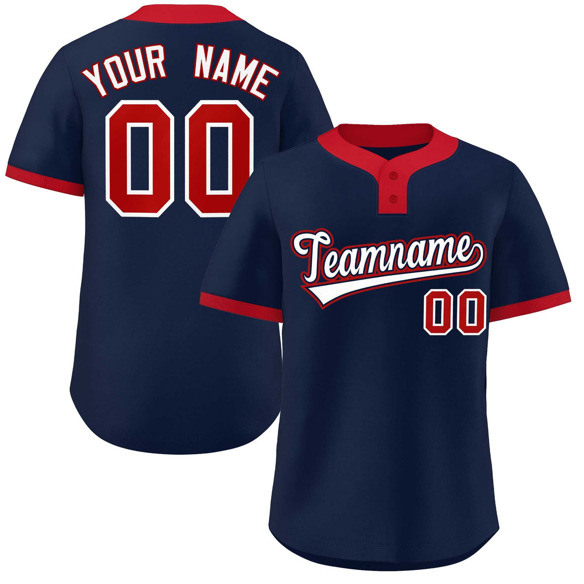 Custom Navy White-Red Classic Style Authentic Two-Button Softball Jersey
