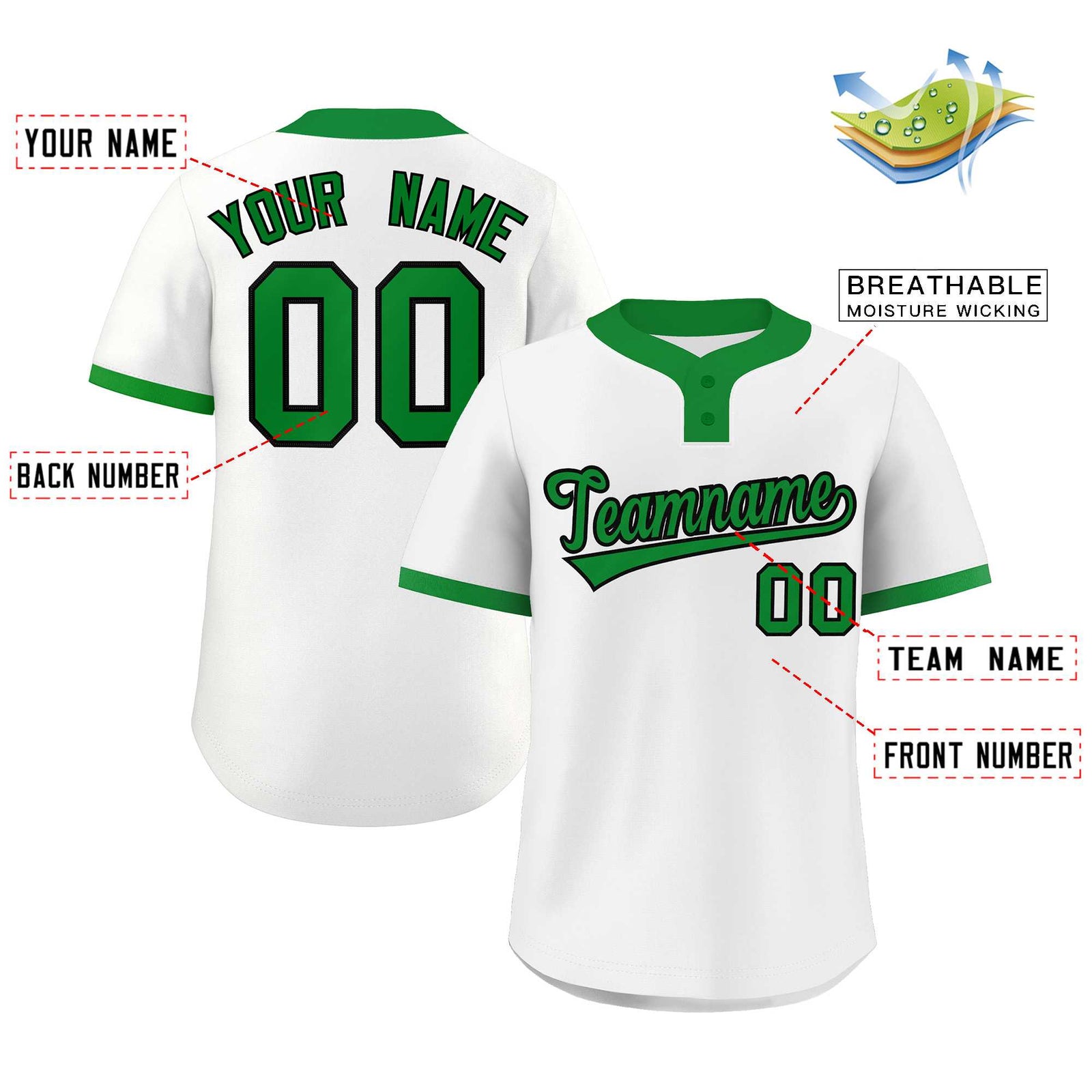 Custom White Kelly Green-Black Classic Style Authentic Two-Button Softball Jersey