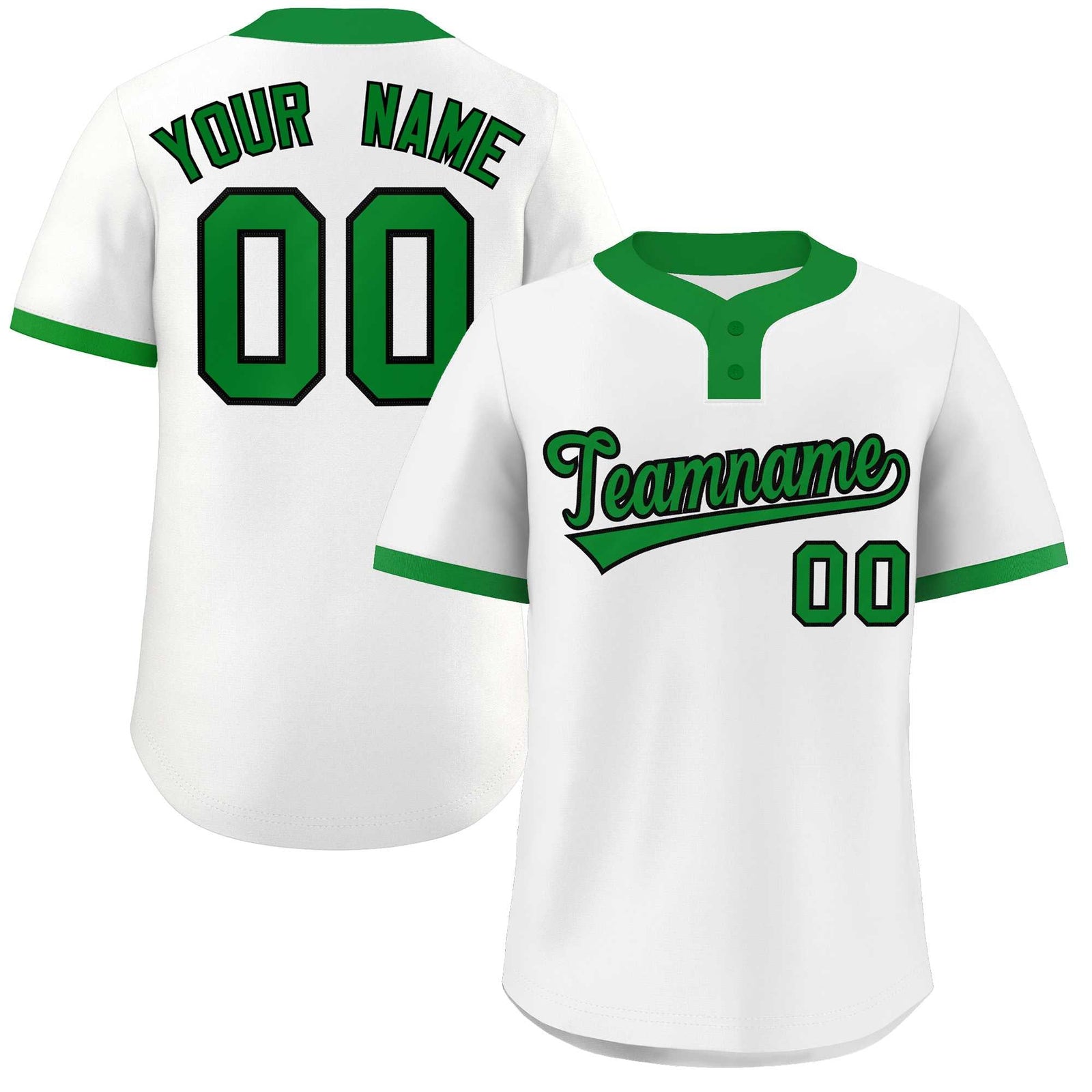 Custom White Kelly Green-Black Classic Style Authentic Two-Button Softball Jersey