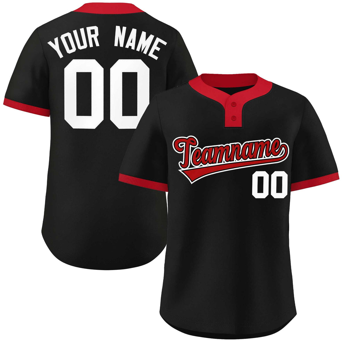 Custom Black Red-White Classic Style Authentic Two-Button Softball Jersey
