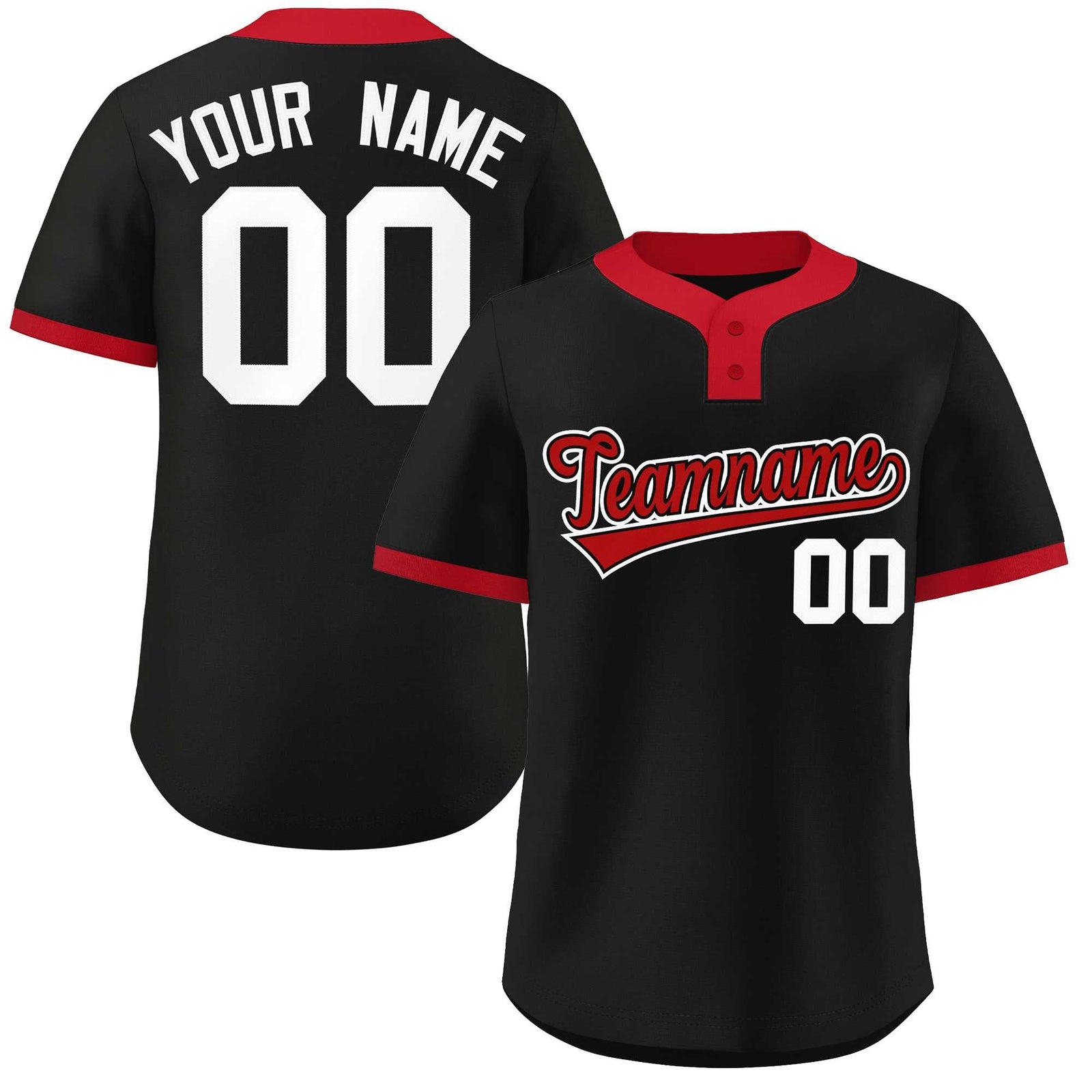 Custom Black Red-White Classic Style Authentic Two-Button Softball Jersey